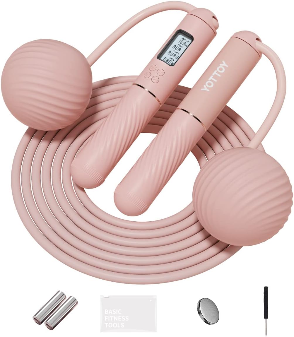 YOTTOY Skipping Ropes for Adults -Cordless Counter Jump Rope with Large Cordless Ball-Weighted Jump Rope for Women with LCD Display