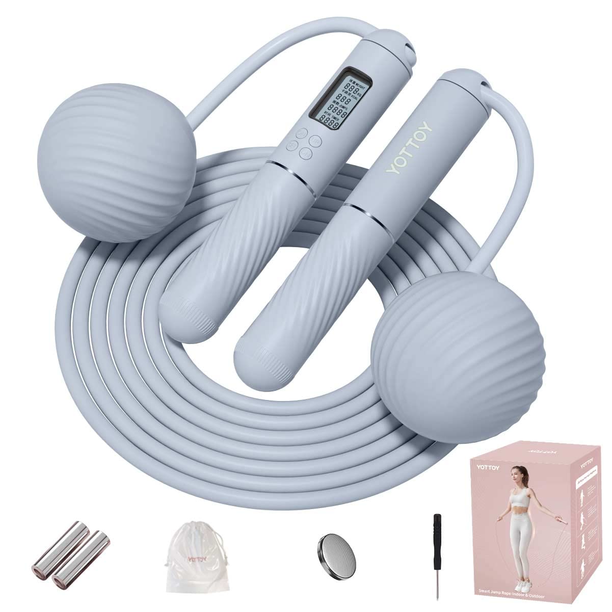 YOTTOY Skipping Ropes for Adults -Cordless Counter Jump Rope with Large Cordless Ball-Weighted Jump Rope for Women with LCD Display