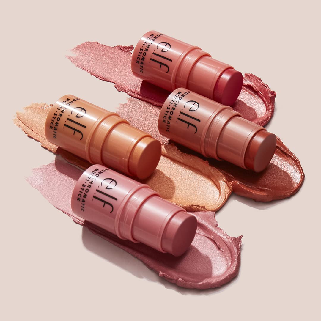 e.l.f. Monochromatic Multi Stick, Luxuriously Creamy & Blendable Color, For Eyes, Lips & Cheeks, Glistening Peach, 0.17 Oz (5g)