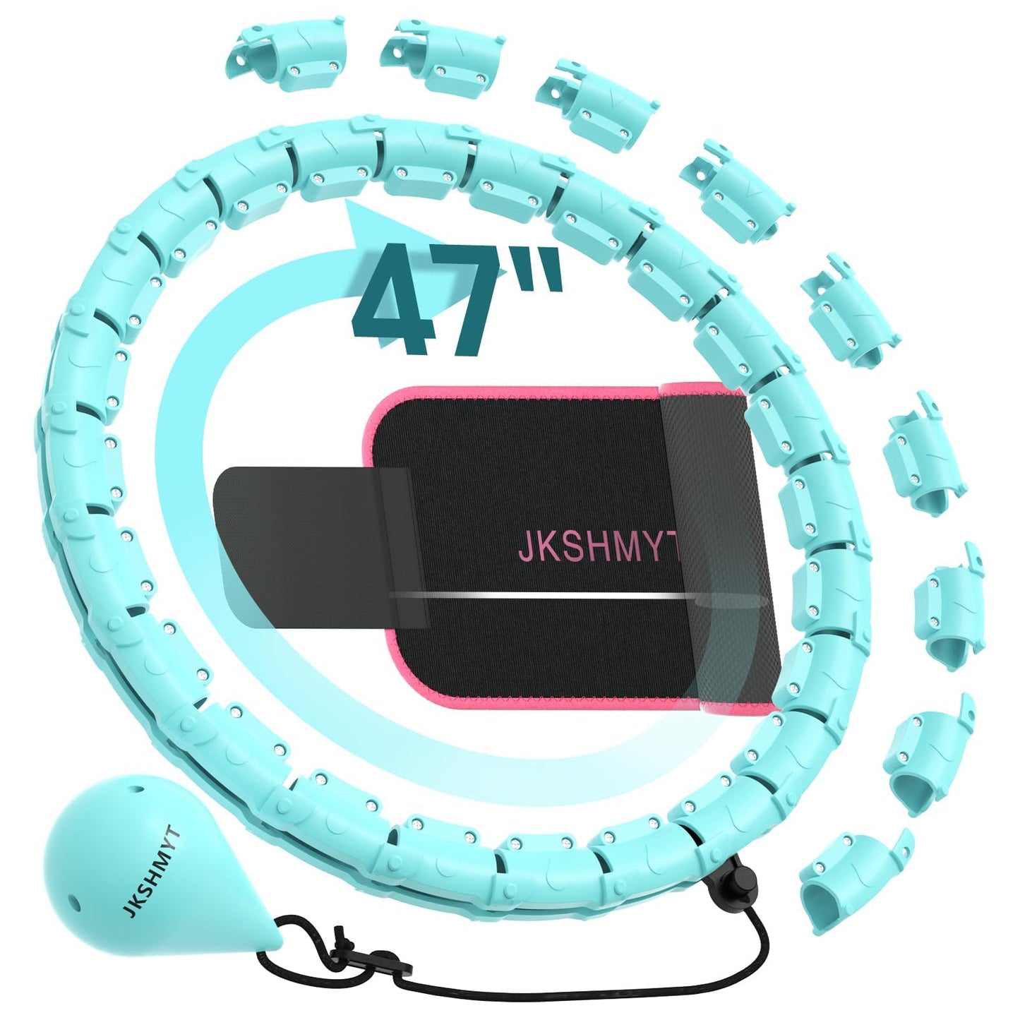 JKSHMYT Weighted Hula Circle Hoops for Adults Weight Loss, Infinity Fitness Hoop Plus Size 47 Inch, 24 Detachable Links, Exercise Hoop Suitable for Women and Beginners