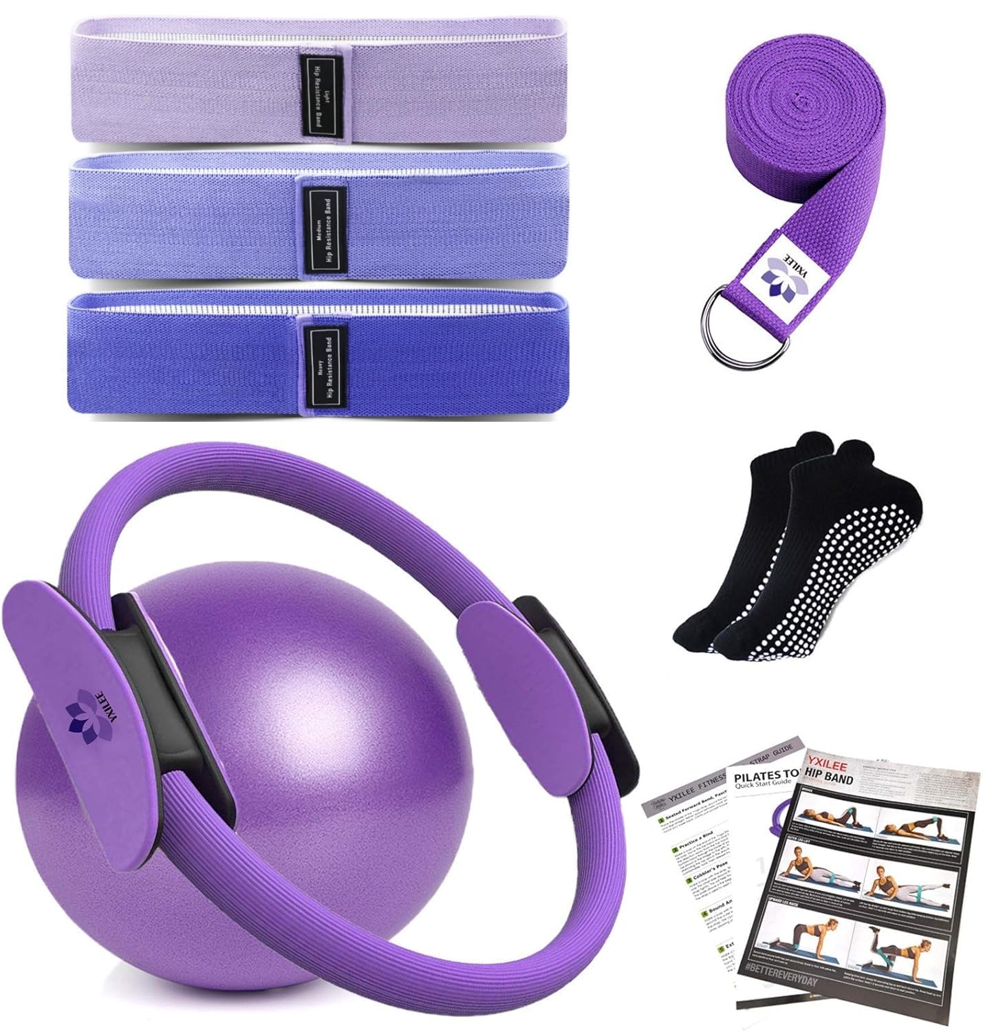 YXILEE Pilates Ring Circle Set - Workout at Home Workout Equipment Women - Booty Bands Stretching Equipment Pilates Mini Exercise Ball for Legs Arms and Thighs