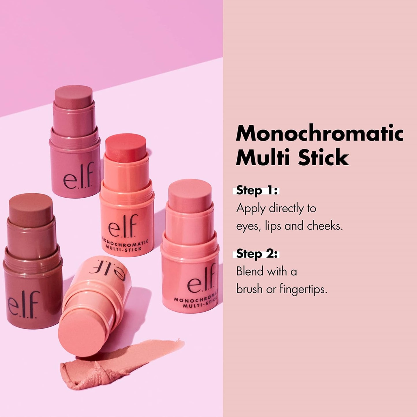 e.l.f. Monochromatic Multi Stick, Luxuriously Creamy & Blendable Color, For Eyes, Lips & Cheeks, Glistening Peach, 0.17 Oz (5g)