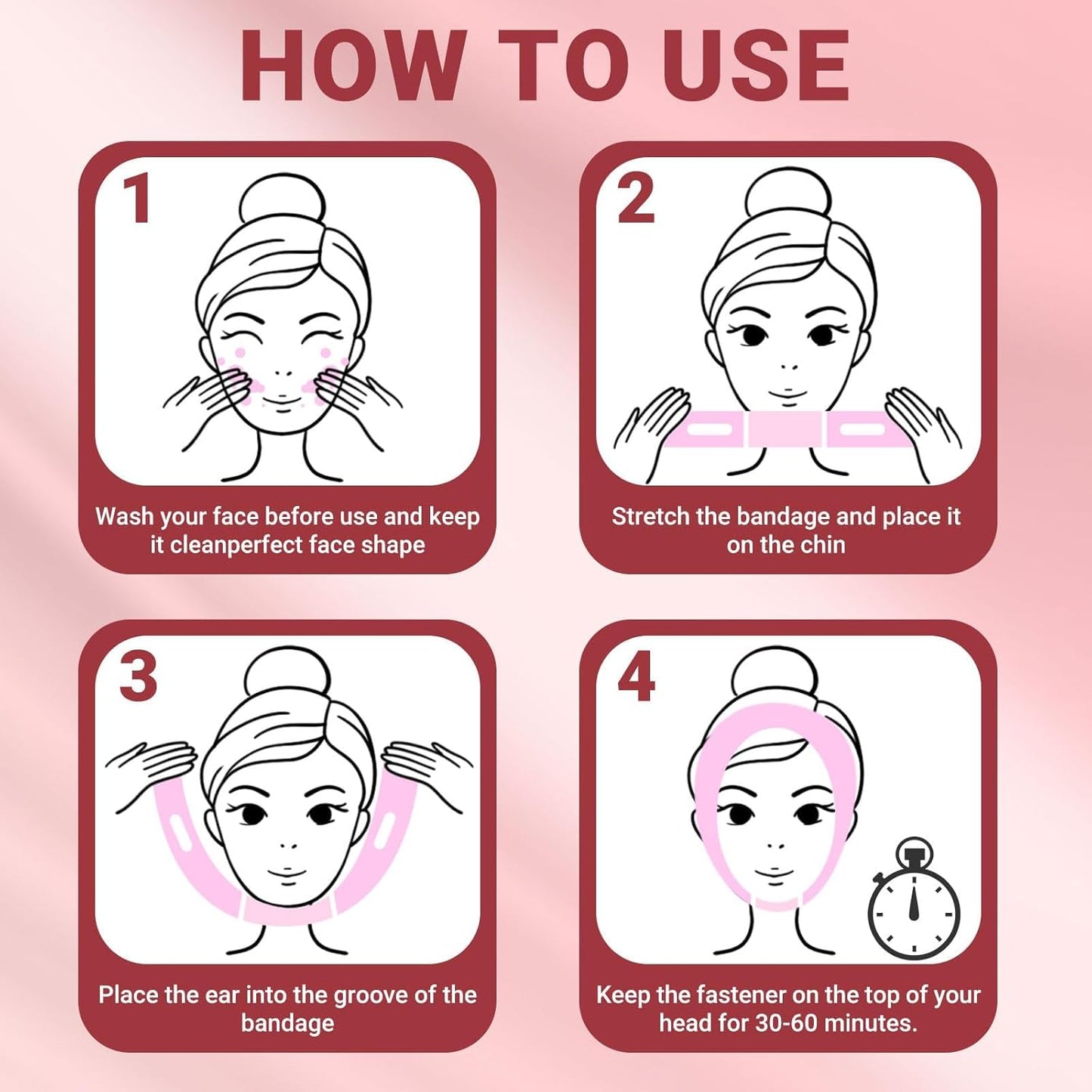 Reusable V Line Lifting Mask with Chin Strap for Sleeping,Face Lift Prevent Sagging, Jaw Exerciser,Pink,M