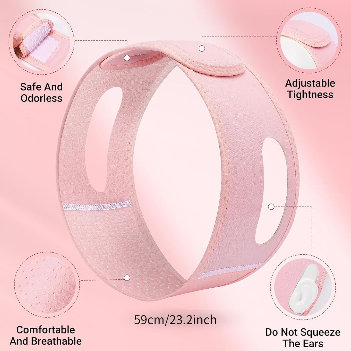Reusable V Line Lifting Mask with Chin Strap for Sleeping,Face Lift Prevent Sagging, Jaw Exerciser,Pink,M
