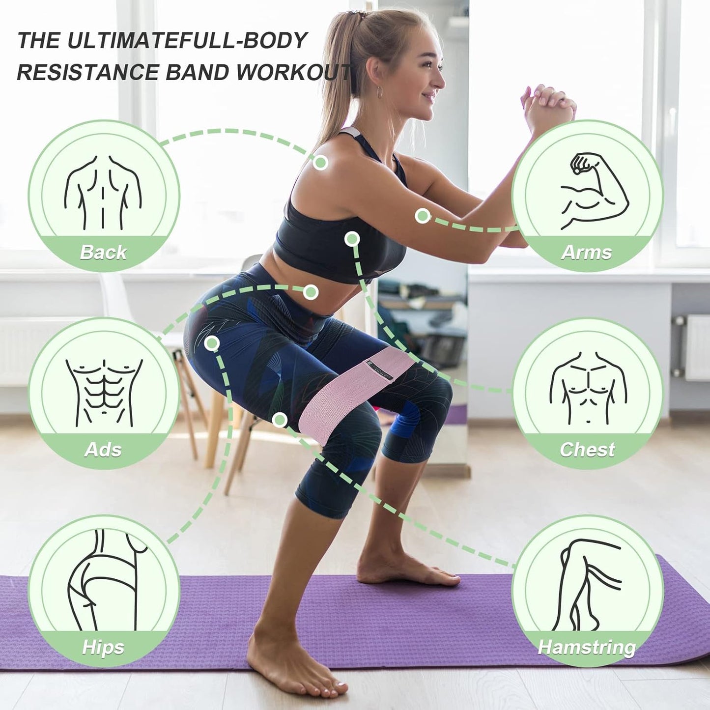 Booty Bands Set, Resistance Bands for Working Out, Exercise Bands for Women and Men Legs and Butt, Stretch Bands for Pilates, Yoga Starter Set