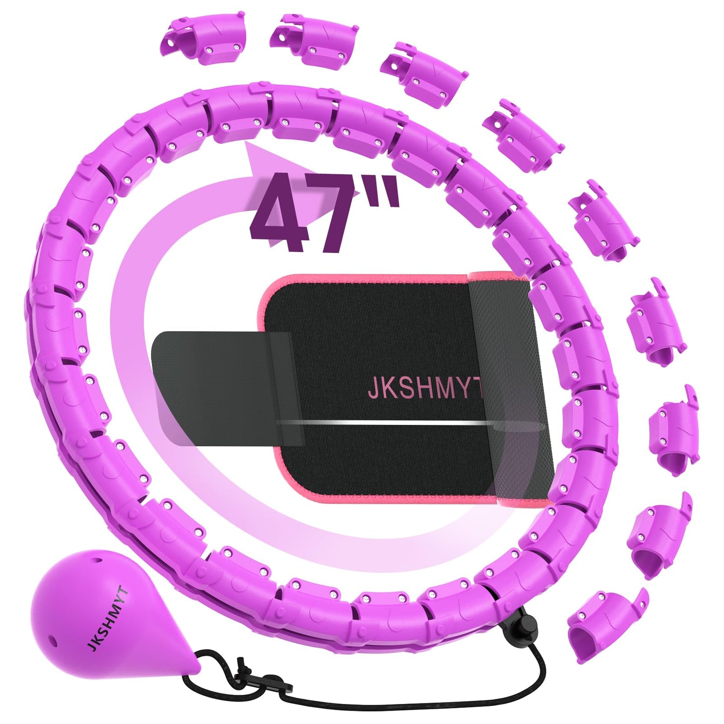JKSHMYT Weighted Hula Circle Hoops for Adults Weight Loss, Infinity Fitness Hoop Plus Size 47 Inch, 24 Detachable Links, Exercise Hoop Suitable for Women and Beginners