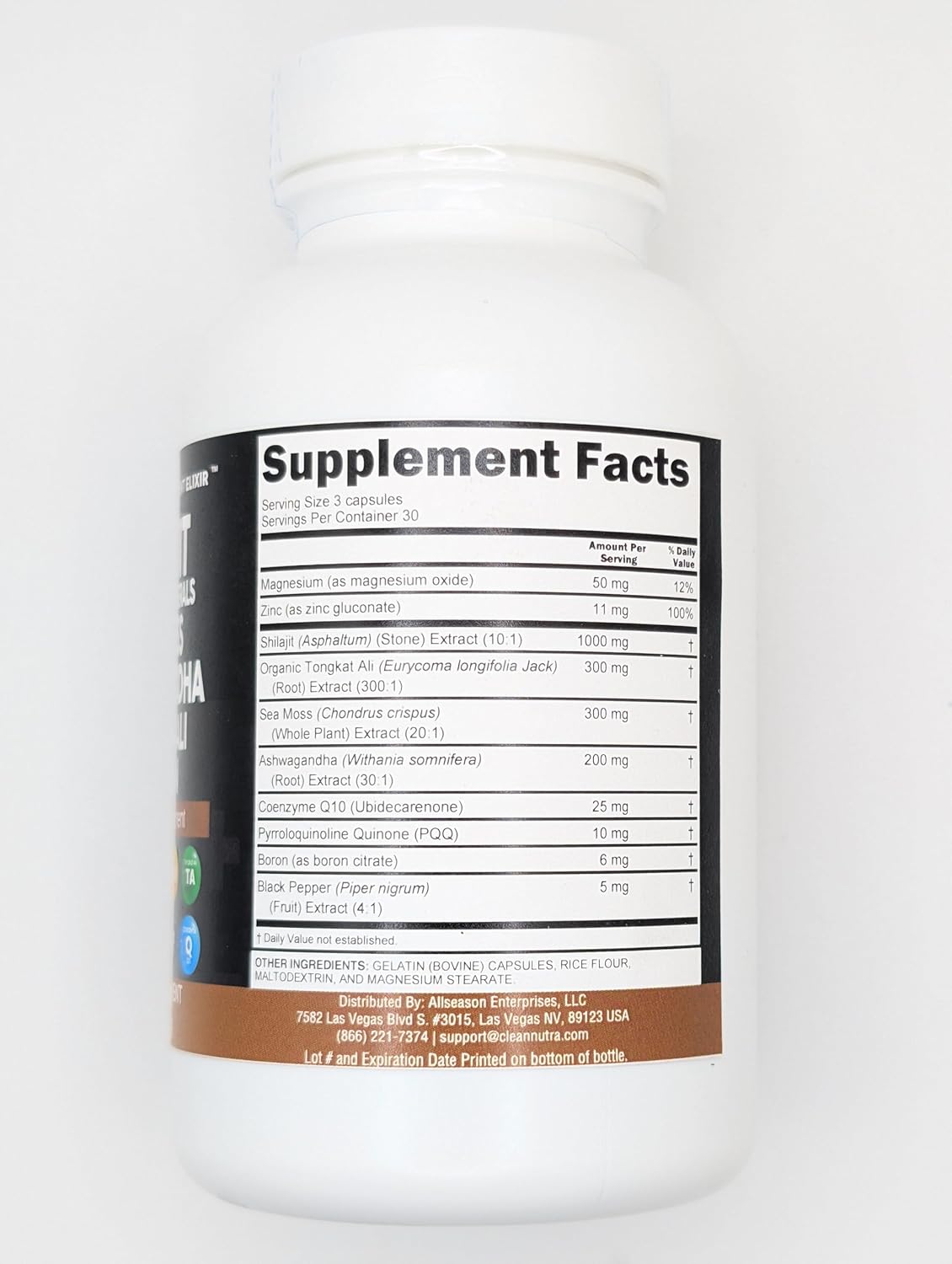 Clean Nutraceuticals Shilajit Supplement for Men with Sea Moss, Tongkat Ali, Ashwagandha, Boron, Zinc, CoQ10, PQQ - Fulvic Acid Capsules - Energy Support - 90 Count - Resin, Gummy & Powder Alternative