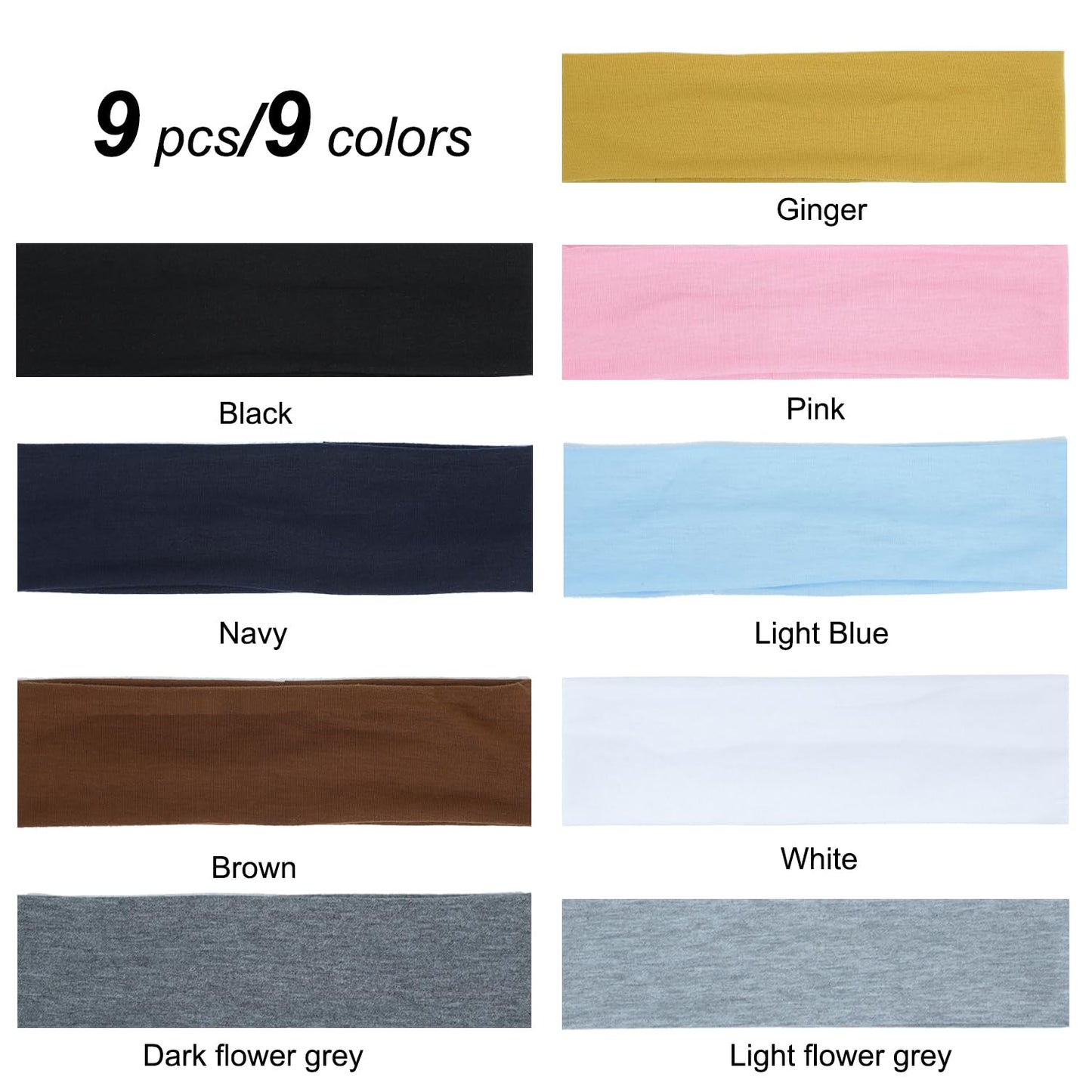 9Pcs Headbands for women Non Slip Headband, Soft Elastic Hair Bands for Women's Hair, Fashion Cotton Cloth Stretchy Sweat Bands Headbands for Sports, Makeup, Gym, Running, Yoga, Workout (9Colors-A)