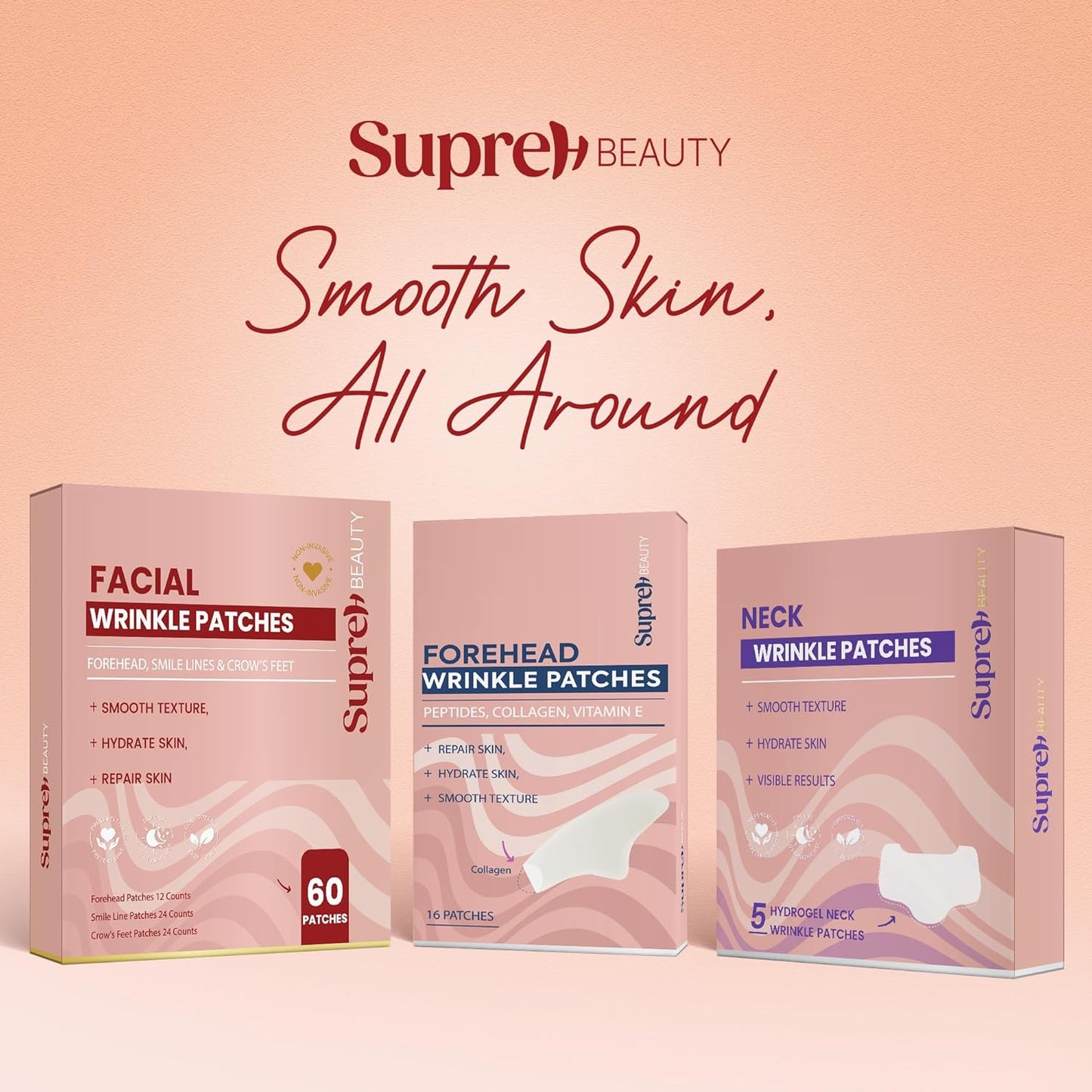 Facial Wrinkle Patches for Anti-Wrinkle: Smile Line Patches Under Eye and Forehead 3 in 1 Set - Overnight Easy Stay with Peptide Collagen 60 PCS