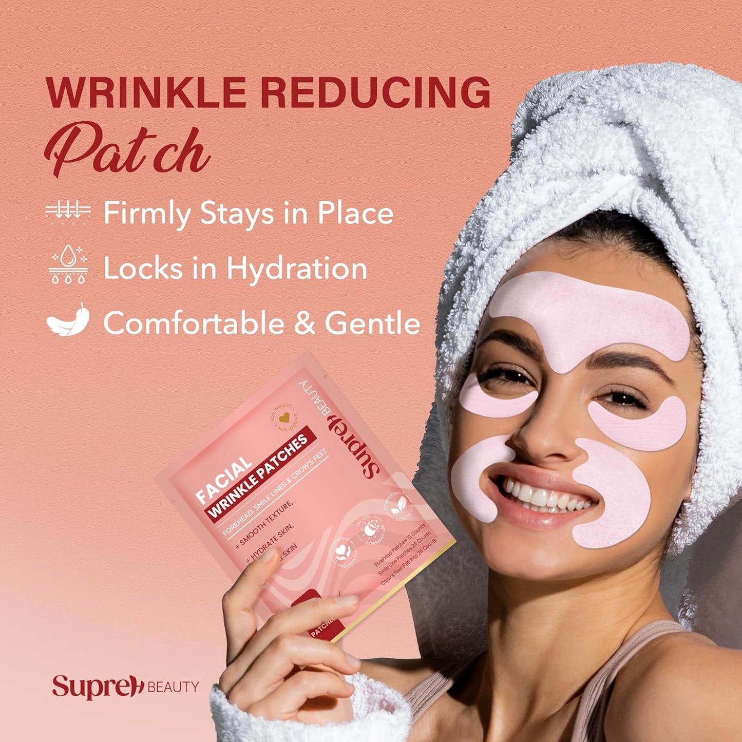 Facial Wrinkle Patches for Anti-Wrinkle: Smile Line Patches Under Eye and Forehead 3 in 1 Set - Overnight Easy Stay with Peptide Collagen 60 PCS