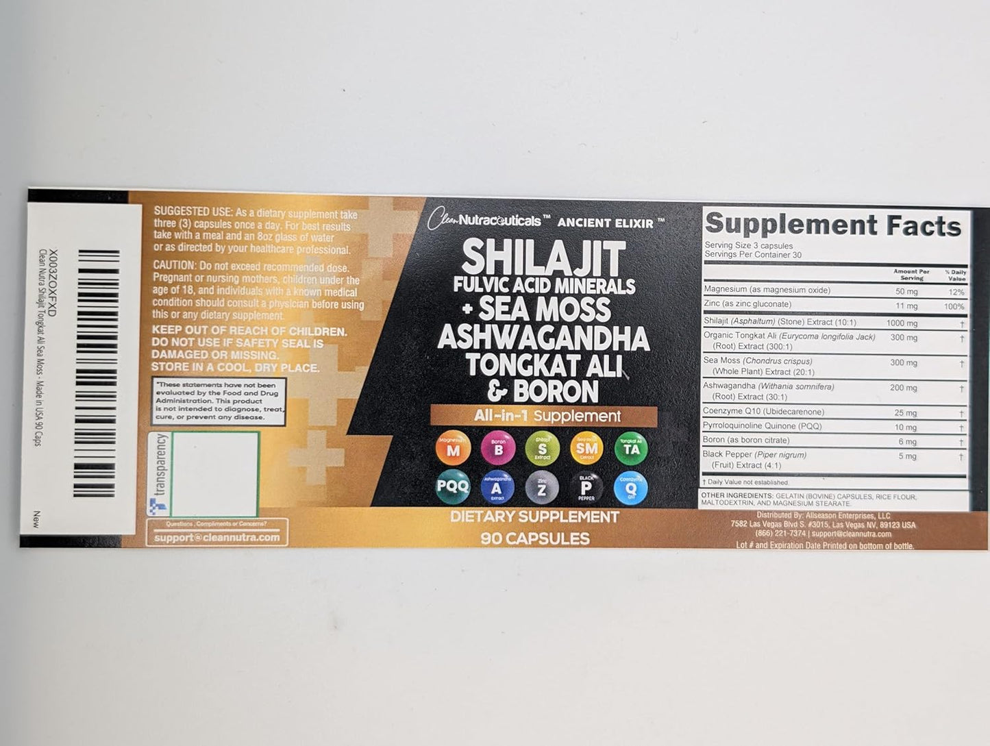 Clean Nutraceuticals Shilajit Supplement for Men with Sea Moss, Tongkat Ali, Ashwagandha, Boron, Zinc, CoQ10, PQQ - Fulvic Acid Capsules - Energy Support - 90 Count - Resin, Gummy & Powder Alternative