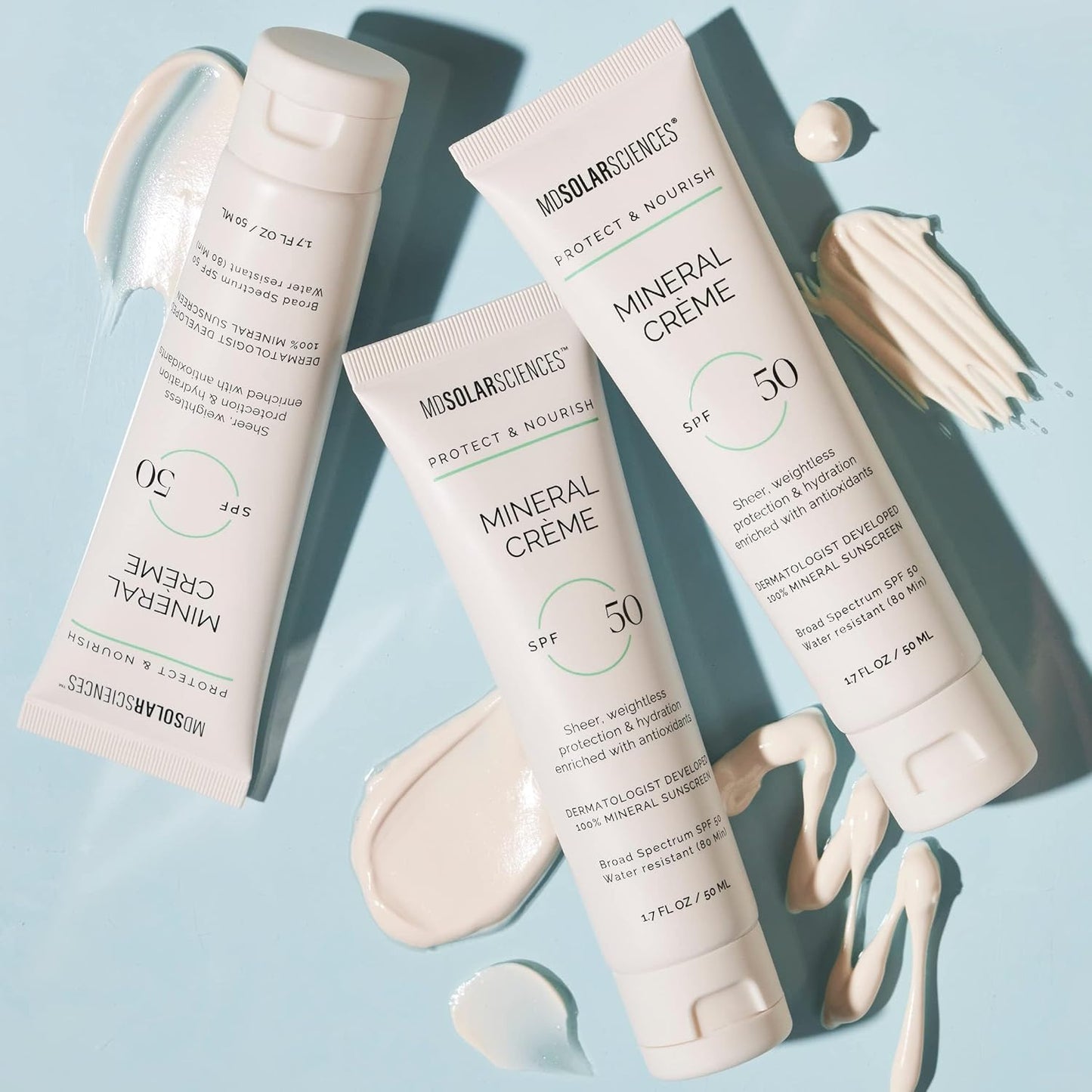 MDSolarSciences Mineral Crème Sunscreen SPF 50 | Water-Resistant, Broad Spectrum UV Protection | Zinc Oxide Formula with Antioxidants | No White Cast, Sheer Matte Finish for All Skin Types (1.7 Fl Oz)