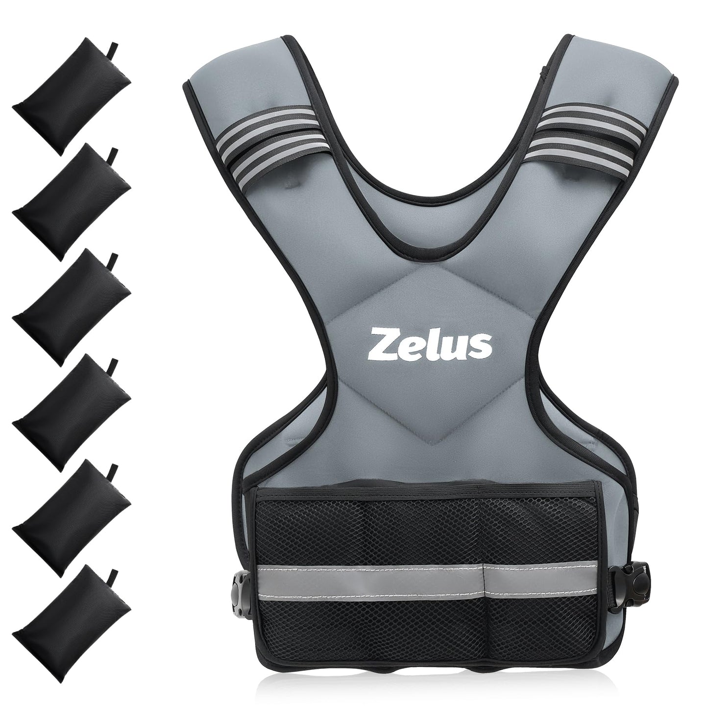 ZELUS Weighted Vest for Men and Women | 4-10lb/11-20lb/20-32lb Vest with 6 Ironsand Weights for Home Workouts | Adjustable Body Weight Vest Exercise Set for Cardio and Strength Training