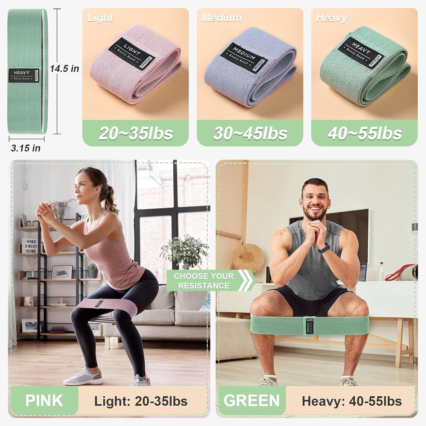 Booty Bands Set, Resistance Bands for Working Out, Exercise Bands for Women and Men Legs and Butt, Stretch Bands for Pilates, Yoga Starter Set