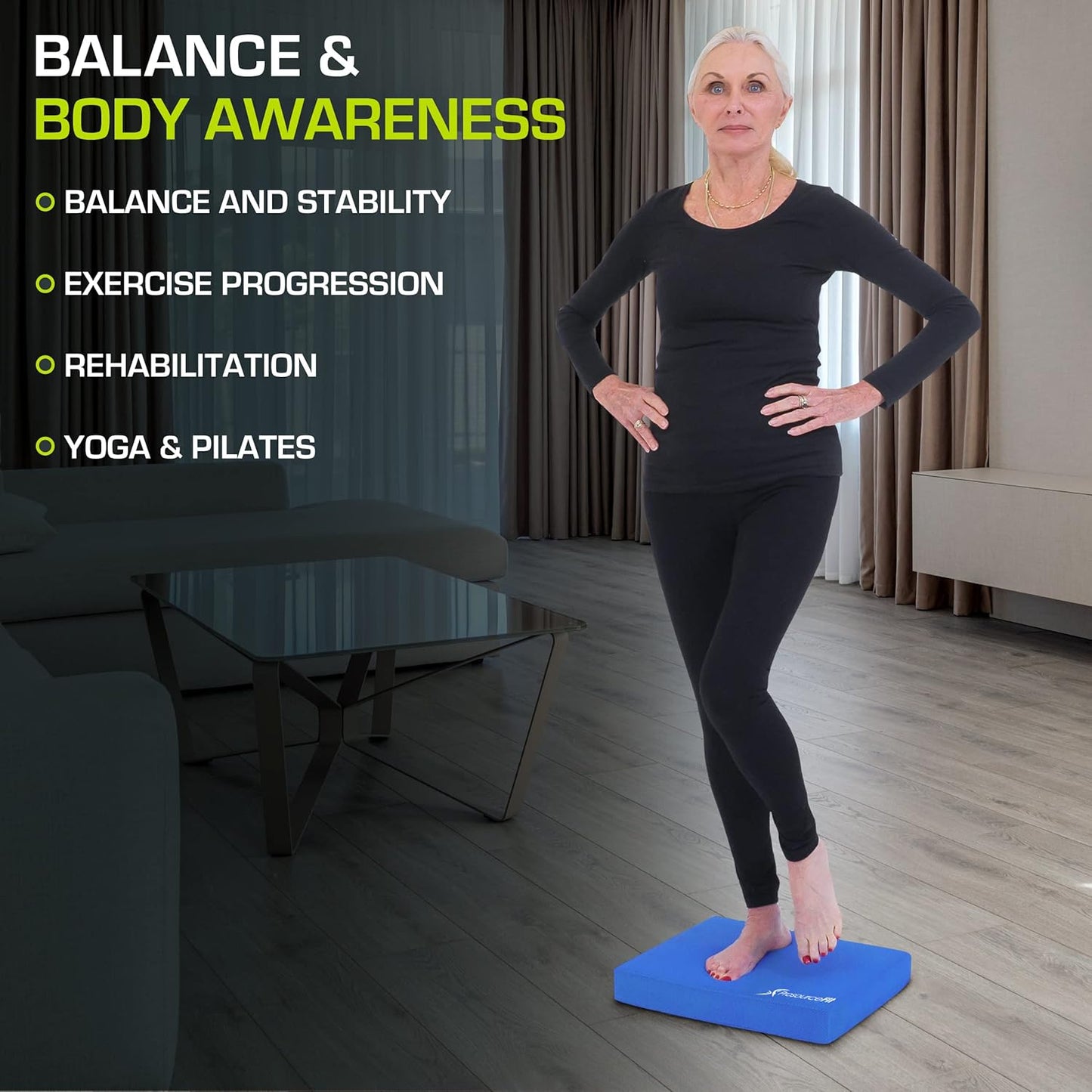 ProsourceFit Exercise Balance Pad – Large Cushioned Non-Slip Foam Mat & Knee Pad for Fitness, Stability Training, Physical Therapy, Yoga 15"x19"