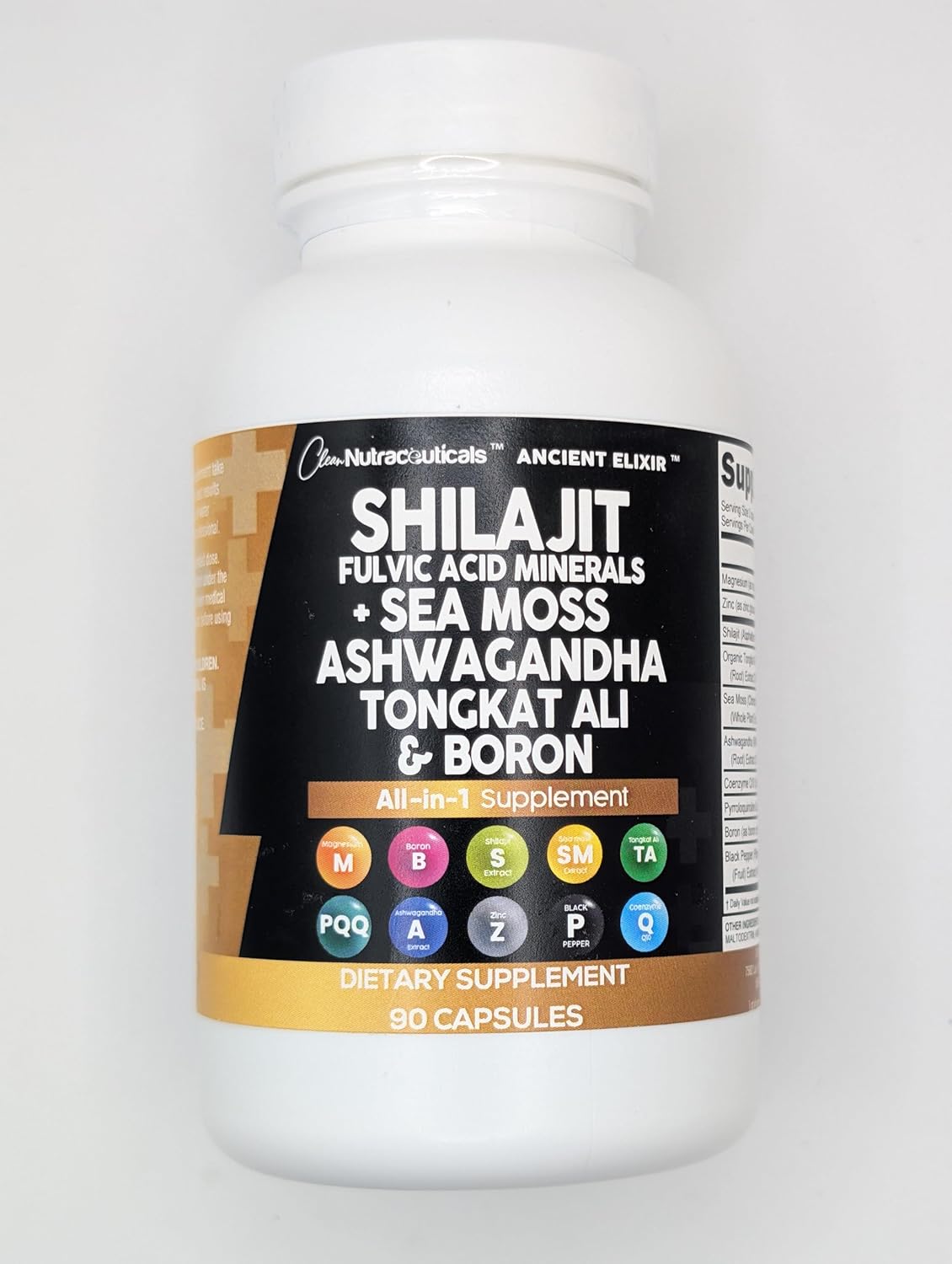 Clean Nutraceuticals Shilajit Supplement for Men with Sea Moss, Tongkat Ali, Ashwagandha, Boron, Zinc, CoQ10, PQQ - Fulvic Acid Capsules - Energy Support - 90 Count - Resin, Gummy & Powder Alternative
