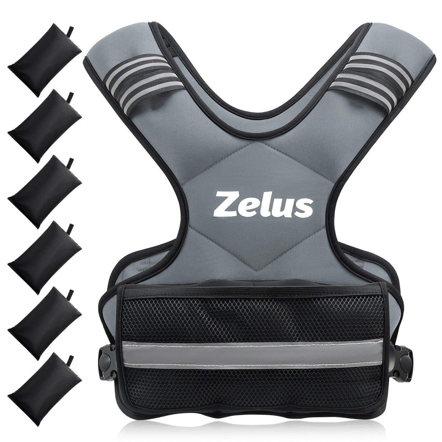 ZELUS Weighted Vest for Men and Women | 4-10lb/11-20lb/20-32lb Vest with 6 Ironsand Weights for Home Workouts | Adjustable Body Weight Vest Exercise Set for Cardio and Strength Training