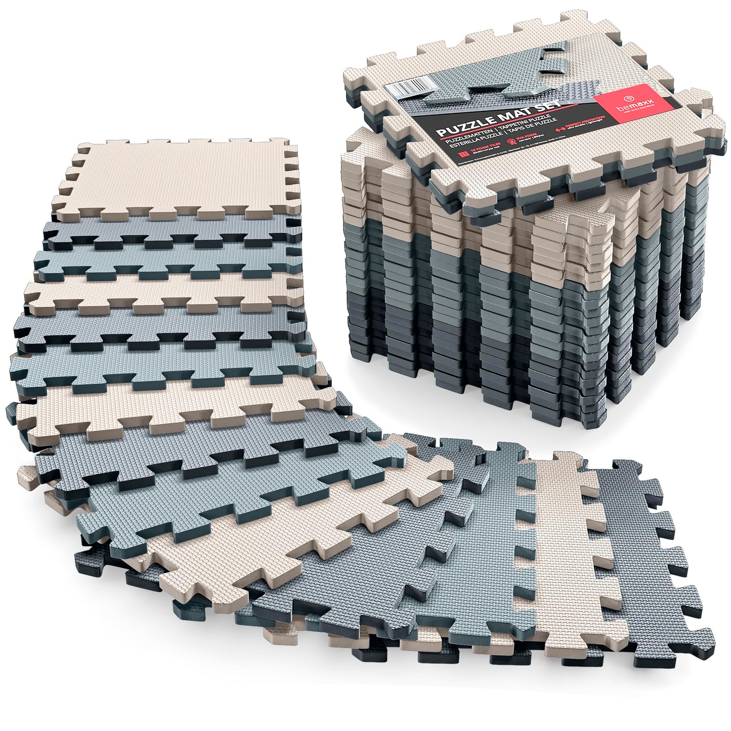 Gym Flooring Set - Interlocking EVA Soft Foam Floor Mat, 18 Pieces Puzzle Rubber Tiles Protective Ground Surface Protection, Play Workout Exercise Mats Underlay Matting Sports Pool Home Fitness Garage