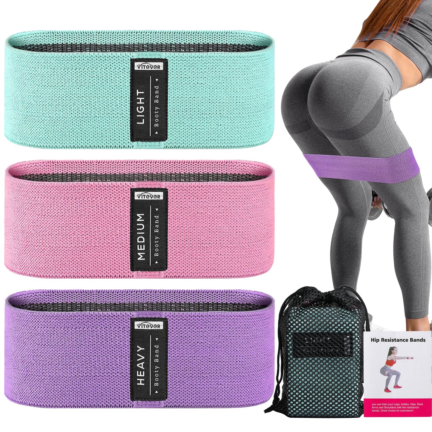 Booty Bands Set, Resistance Bands for Working Out, Exercise Bands for Women and Men Legs and Butt, Stretch Bands for Pilates, Yoga Starter Set