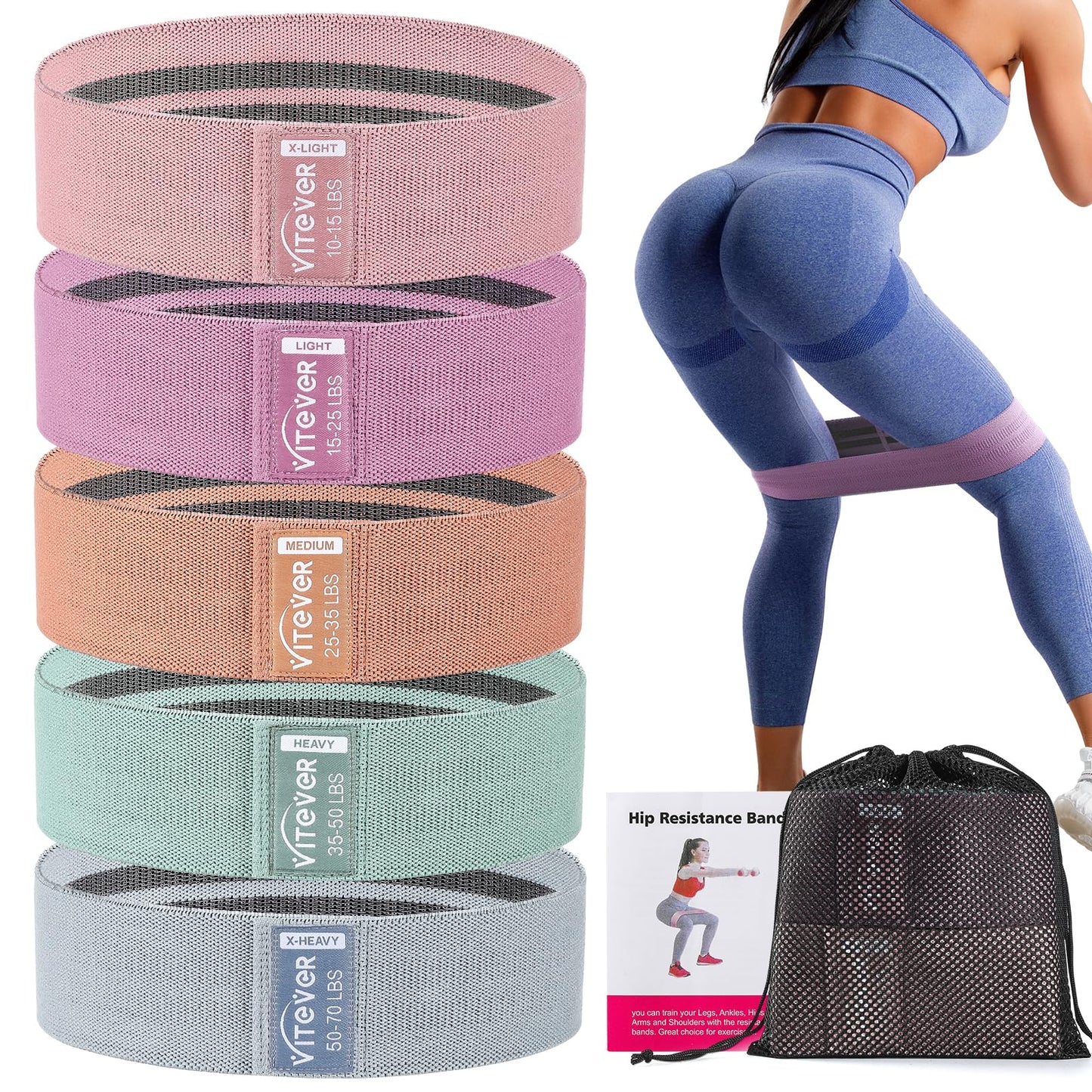 Booty Bands Set, Resistance Bands for Working Out, Exercise Bands for Women and Men Legs and Butt, Stretch Bands for Pilates, Yoga Starter Set