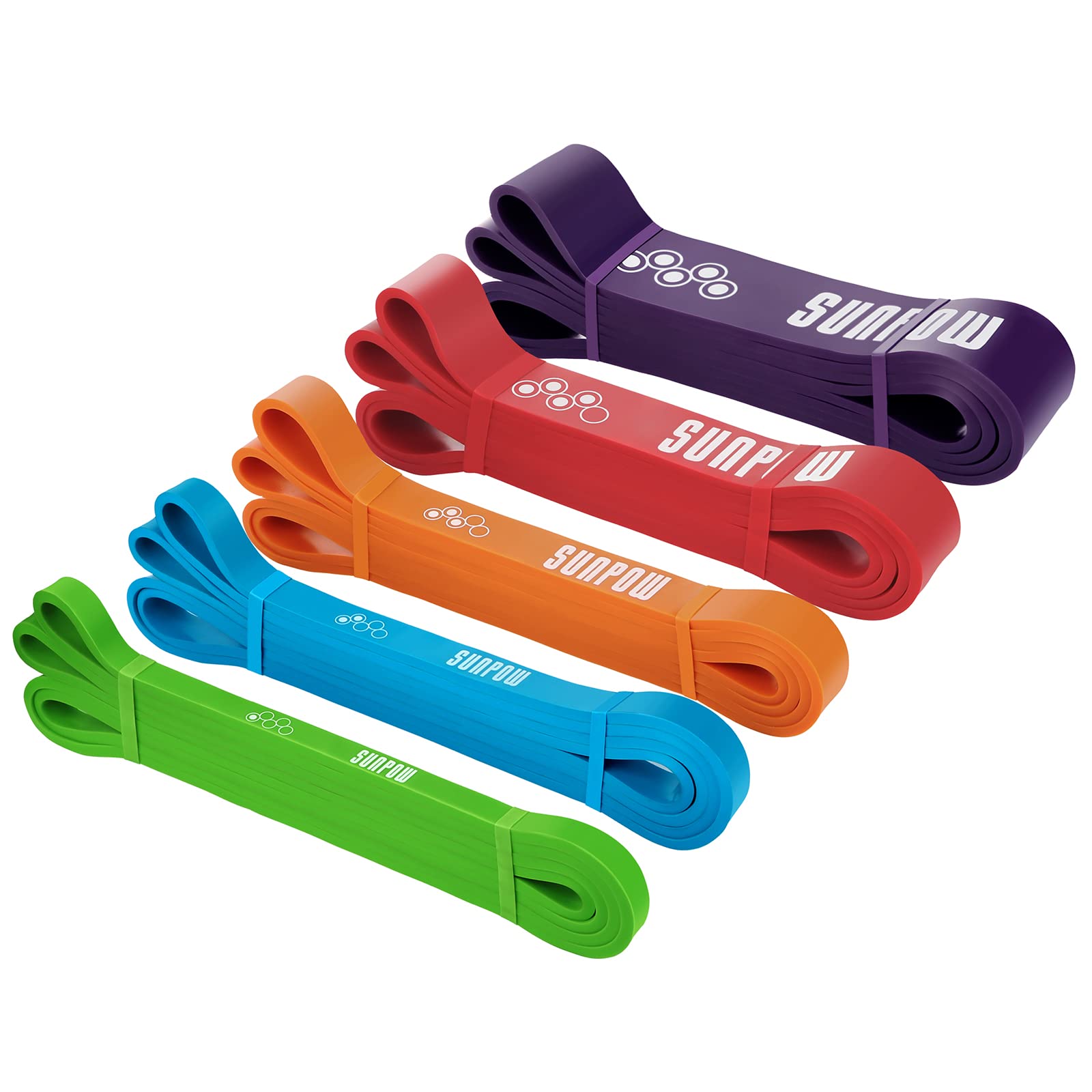 SUNPOW Pull Up Assistance Bands - Set of 5 Resistance Heavy Duty Workout Exercise Stretch Fitness Bands Assist Set for Body, Instruction Guide and Carry Bag Included