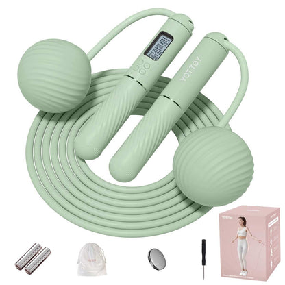 YOTTOY Skipping Ropes for Adults -Cordless Counter Jump Rope with Large Cordless Ball-Weighted Jump Rope for Women with LCD Display