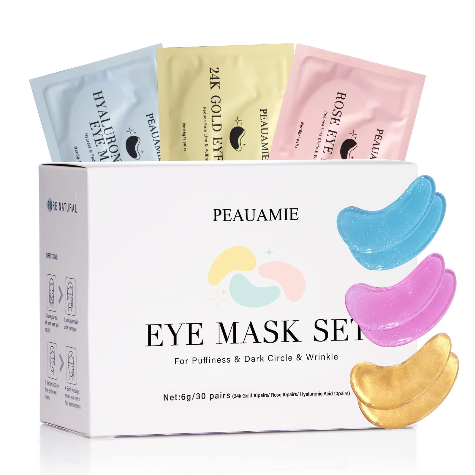 Under Eye Patchs Hyaluronic Acid Eye Mask for Dark Circles and Puffiness Wrinkle Eye Bags 30 Pairs