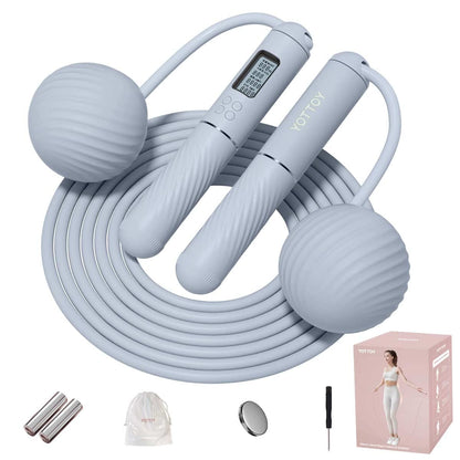 YOTTOY Skipping Ropes for Adults -Cordless Counter Jump Rope with Large Cordless Ball-Weighted Jump Rope for Women with LCD Display