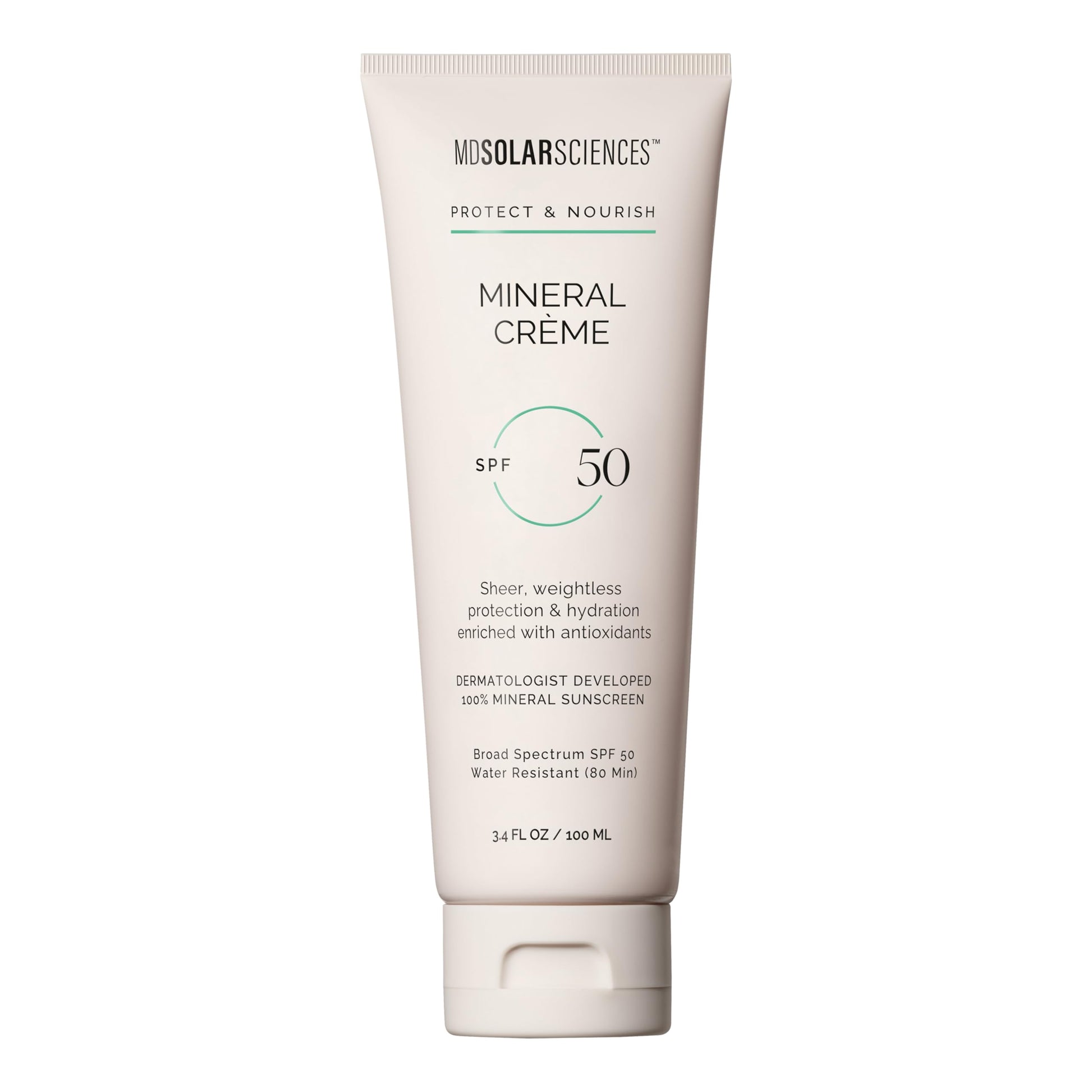 MDSolarSciences Mineral Crème Sunscreen SPF 50 | Water-Resistant, Broad Spectrum UV Protection | Zinc Oxide Formula with Antioxidants | No White Cast, Sheer Matte Finish for All Skin Types (1.7 Fl Oz)