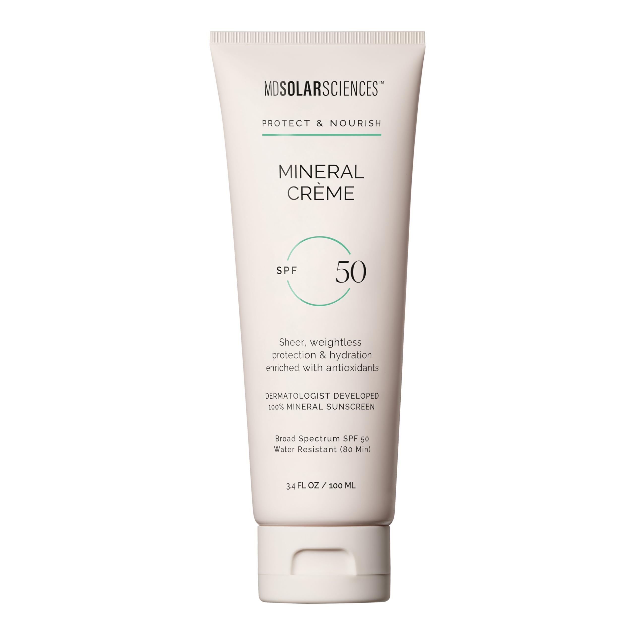 MDSolarSciences Mineral Crème Sunscreen SPF 50 | Water-Resistant, Broad Spectrum UV Protection | Zinc Oxide Formula with Antioxidants | No White Cast, Sheer Matte Finish for All Skin Types (1.7 Fl Oz)