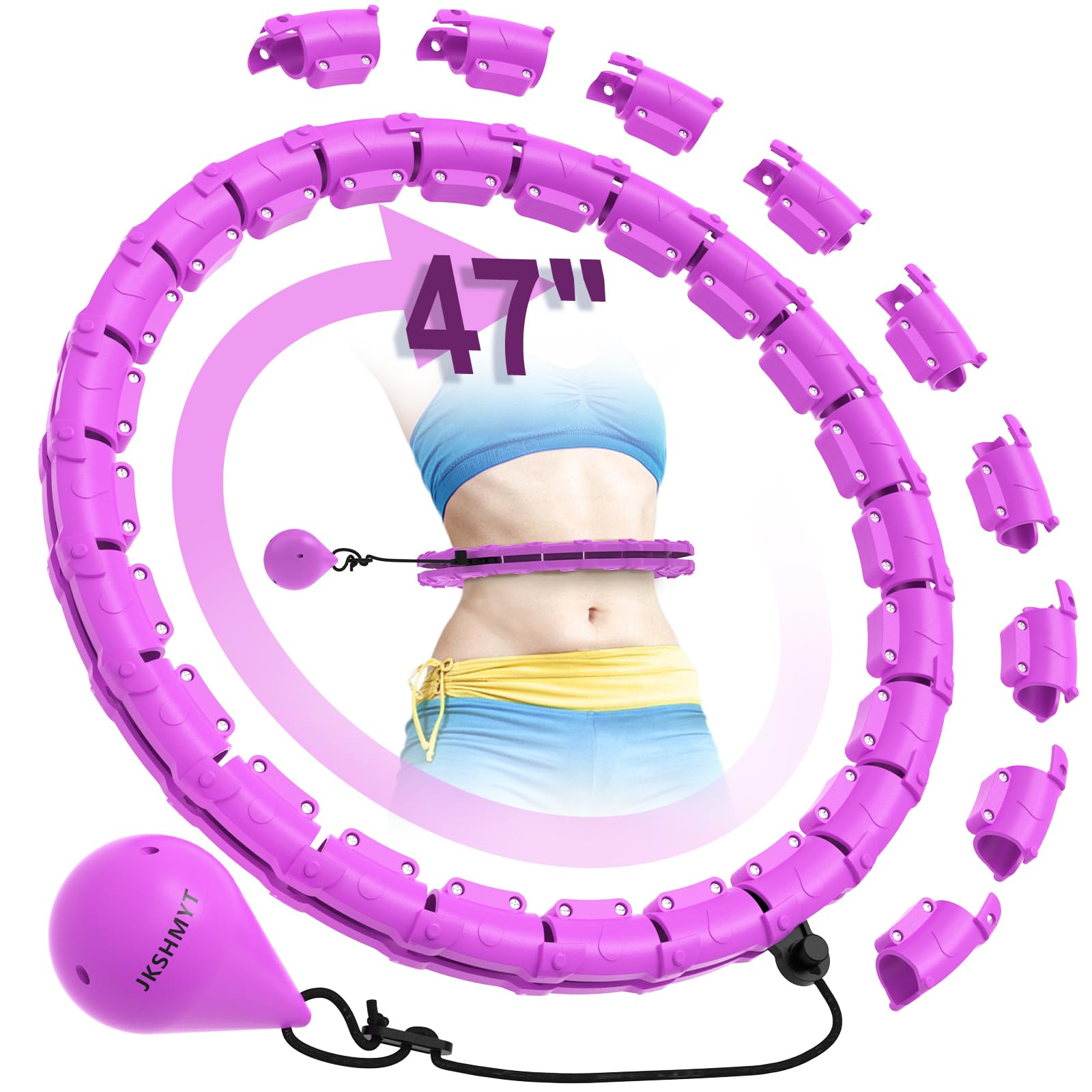 JKSHMYT Weighted Hula Circle Hoops for Adults Weight Loss, Infinity Fitness Hoop Plus Size 47 Inch, 24 Detachable Links, Exercise Hoop Suitable for Women and Beginners