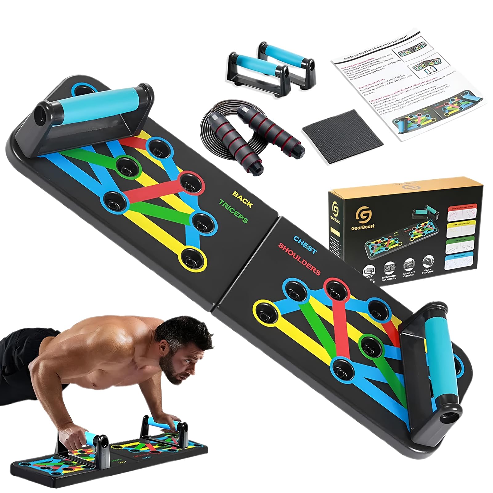 Push Up Board 9 in 1 with Adjustable Jump Rope | Push Up Board for Men & Women | Multi-functional Push Up Bar System | Perfect Pushup Board for Exercise | Strength Training Equipment | Skipping Rope
