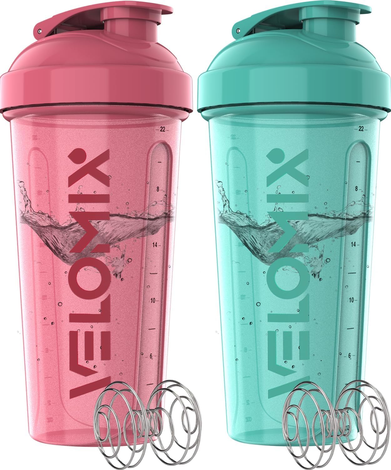 '-2 Pack- 28 oz Protein Shaker Bottles for Protein Mixes - 2x Wire Whisk | Leak Proof Shaker Cups for Protein Shakes | Protein Shaker Bottle Pack | Shakers for Protein Shakes-Black&Transparent