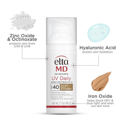 EltaMD UV Daily SPF 40 Tinted Face Sunscreen Moisturizer, Tinted Moisturizer for Face with SPF, Great for Dry, Combination, and Normal Skin