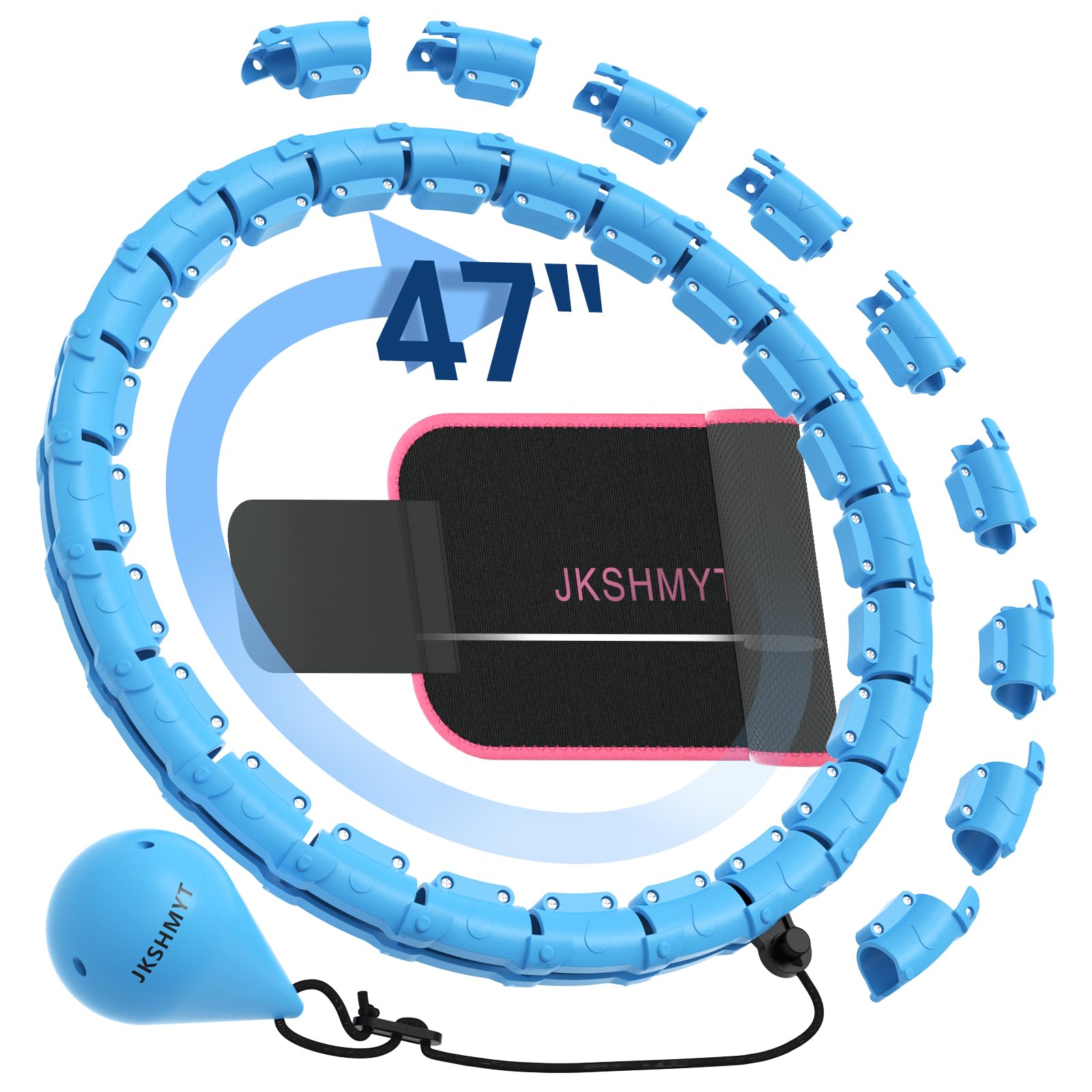 JKSHMYT Weighted Hula Circle Hoops for Adults Weight Loss, Infinity Fitness Hoop Plus Size 47 Inch, 24 Detachable Links, Exercise Hoop Suitable for Women and Beginners