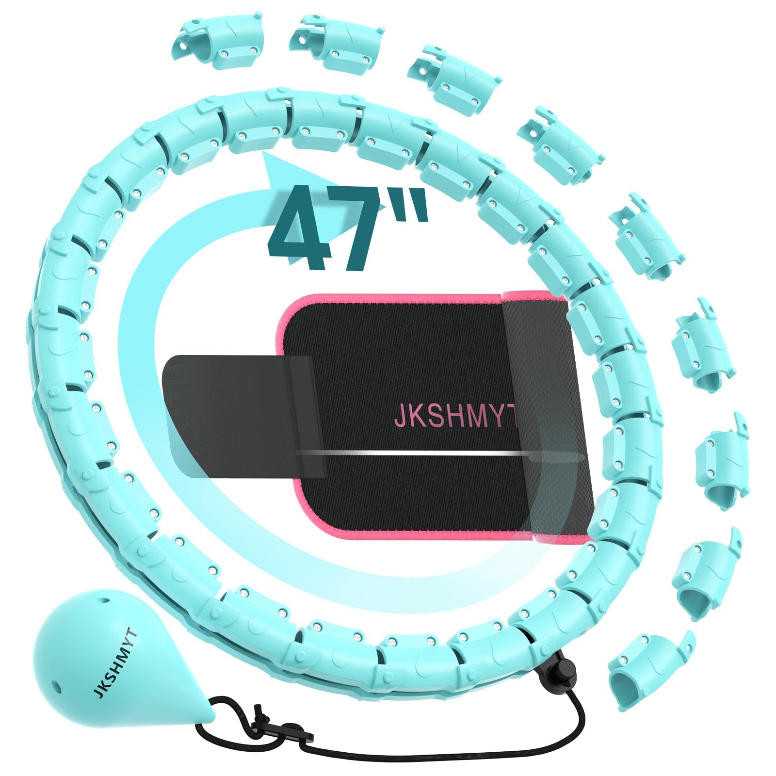 JKSHMYT Weighted Hula Circle Hoops for Adults Weight Loss, Infinity Fitness Hoop Plus Size 47 Inch, 24 Detachable Links, Exercise Hoop Suitable for Women and Beginners