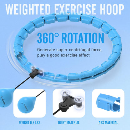 JKSHMYT Weighted Hula Circle Hoops for Adults Weight Loss, Infinity Fitness Hoop Plus Size 47 Inch, 24 Detachable Links, Exercise Hoop Suitable for Women and Beginners