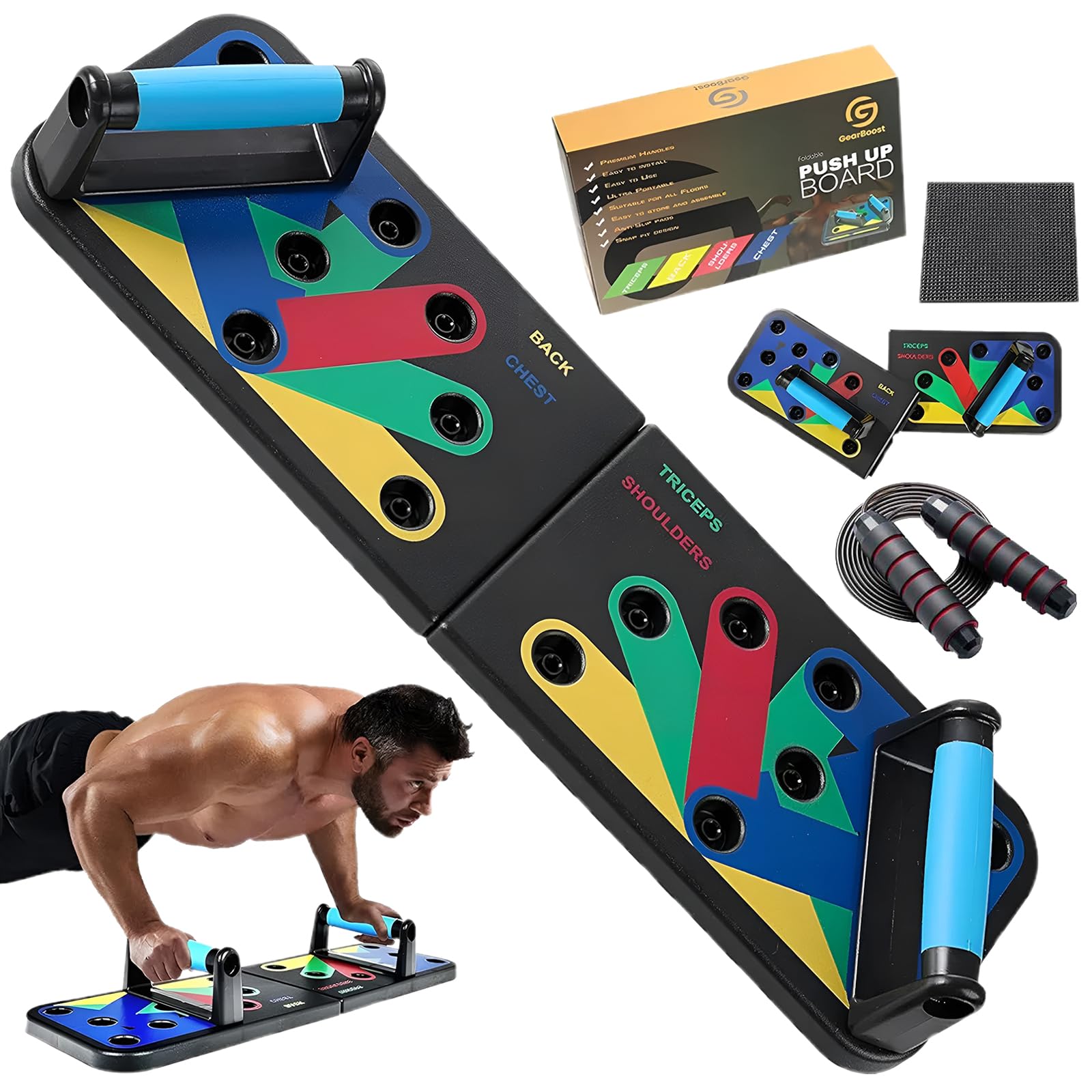 Push Up Board 9 in 1 with Adjustable Jump Rope | Push Up Board for Men & Women | Multi-functional Push Up Bar System | Perfect Pushup Board for Exercise | Strength Training Equipment | Skipping Rope