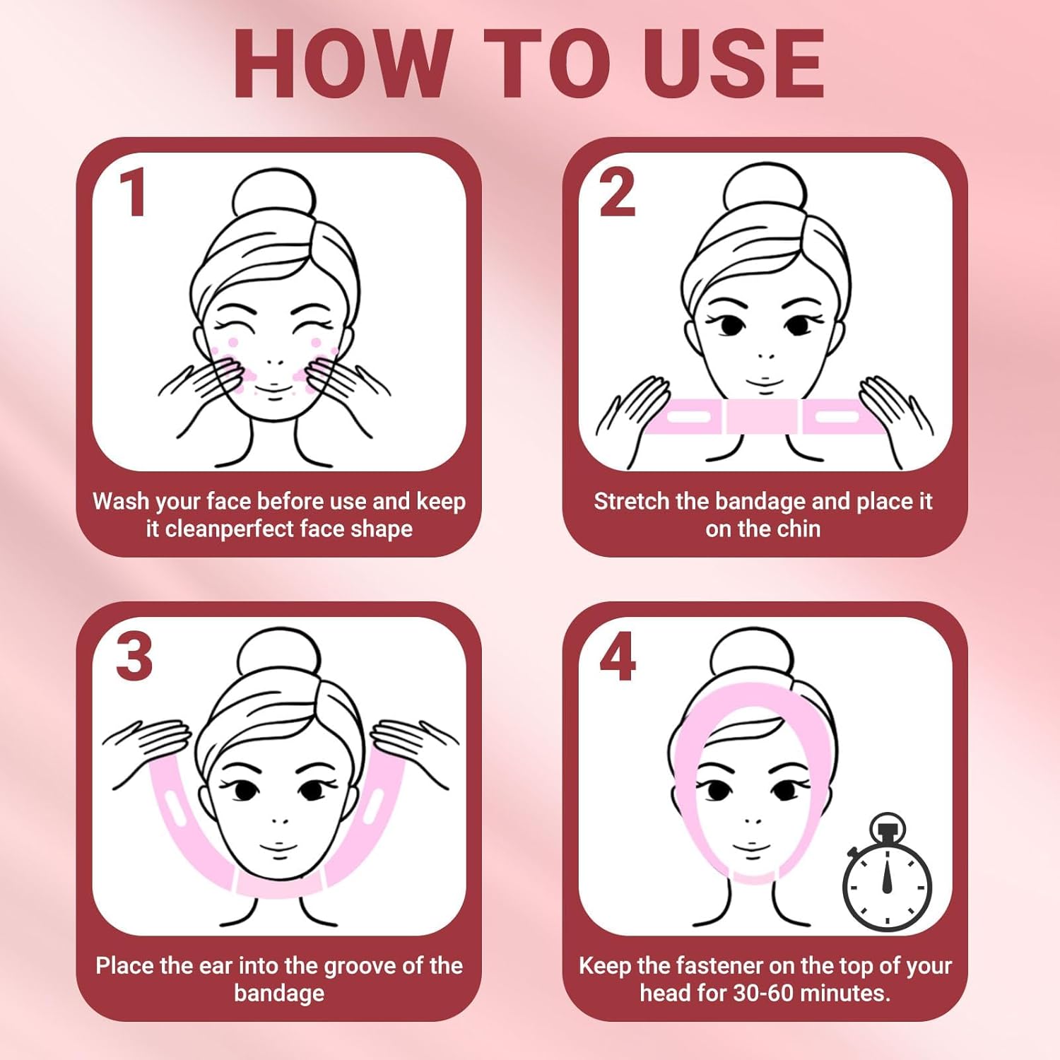 Reusable V Line Lifting Mask with Chin Strap for Sleeping,Face Lift Prevent Sagging, Jaw Exerciser,Pink,M