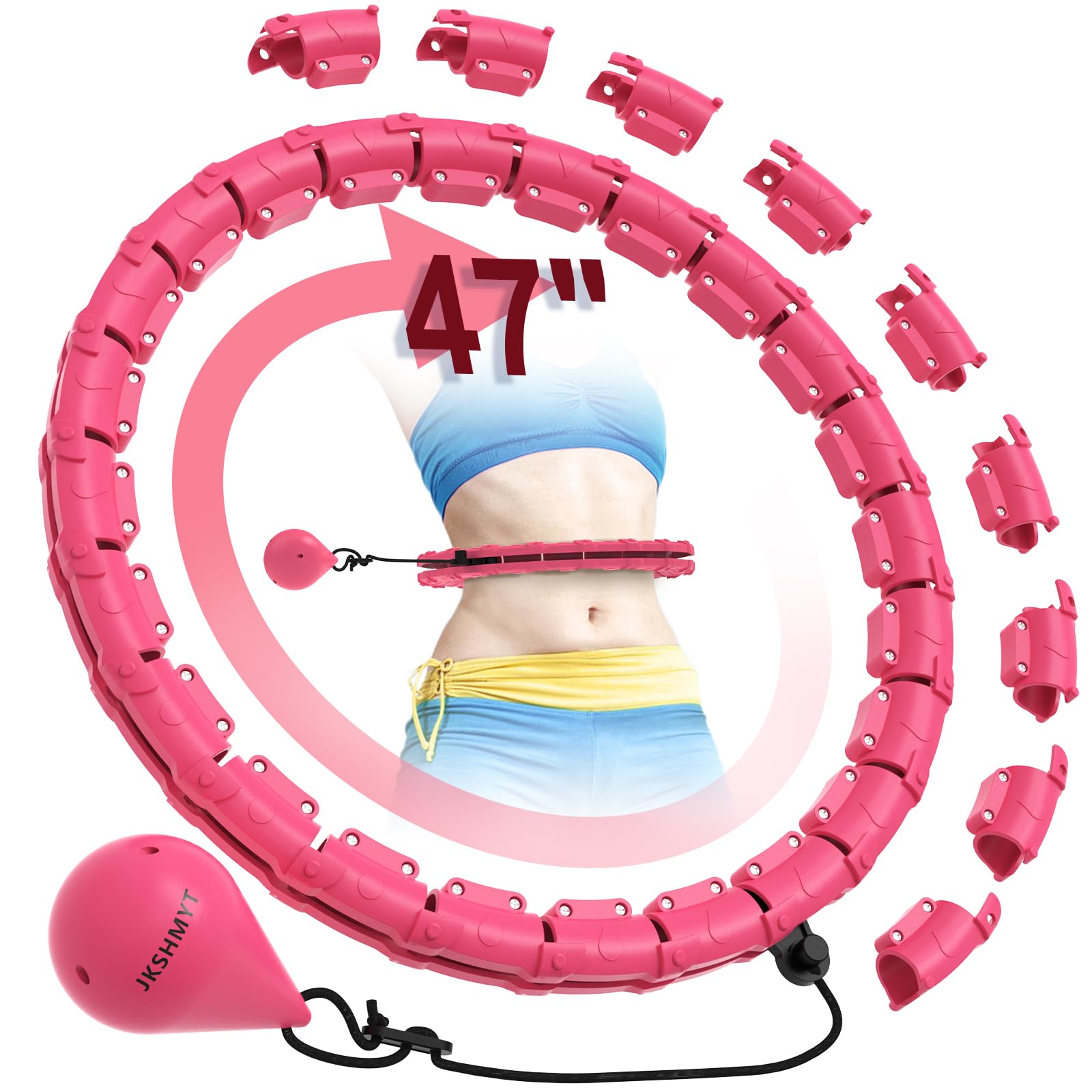 JKSHMYT Weighted Hula Circle Hoops for Adults Weight Loss, Infinity Fitness Hoop Plus Size 47 Inch, 24 Detachable Links, Exercise Hoop Suitable for Women and Beginners