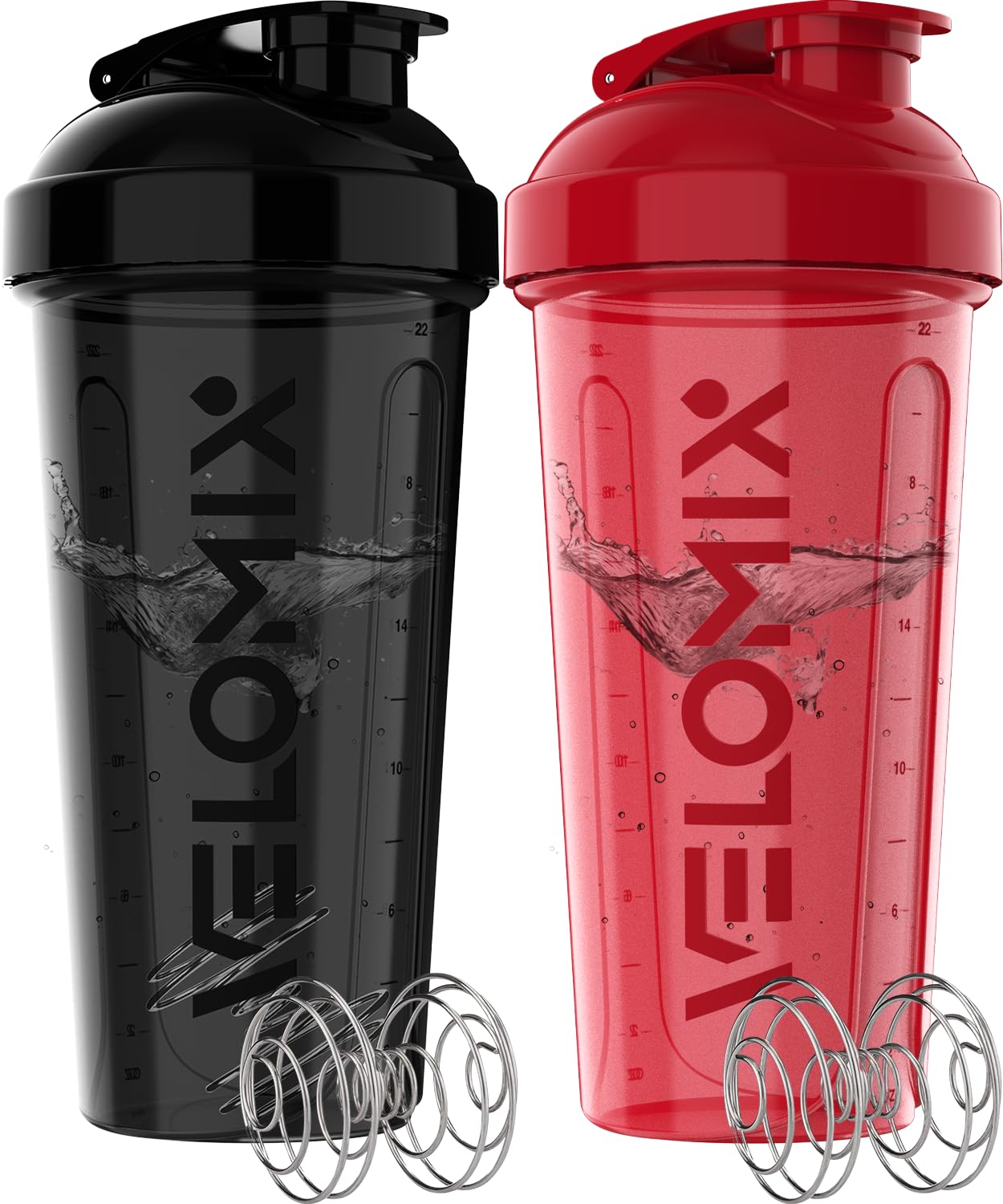 '-2 Pack- 28 oz Protein Shaker Bottles for Protein Mixes - 2x Wire Whisk | Leak Proof Shaker Cups for Protein Shakes | Protein Shaker Bottle Pack | Shakers for Protein Shakes-Black&Transparent