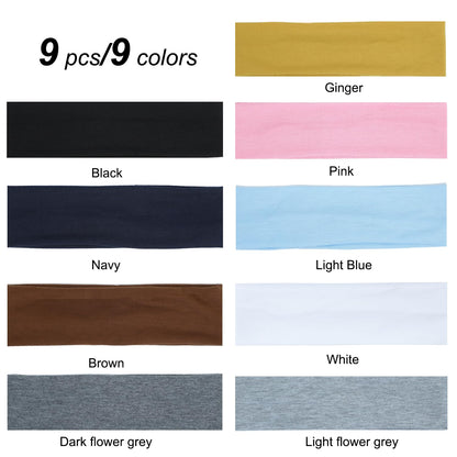 9Pcs Headbands for women Non Slip Headband, Soft Elastic Hair Bands for Women's Hair, Fashion Cotton Cloth Stretchy Sweat Bands Headbands for Sports, Makeup, Gym, Running, Yoga, Workout (9Colors-A)