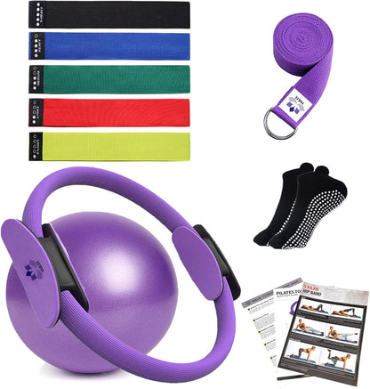 YXILEE Pilates Ring Circle Set - Workout at Home Workout Equipment Women - Booty Bands Stretching Equipment Pilates Mini Exercise Ball for Legs Arms and Thighs