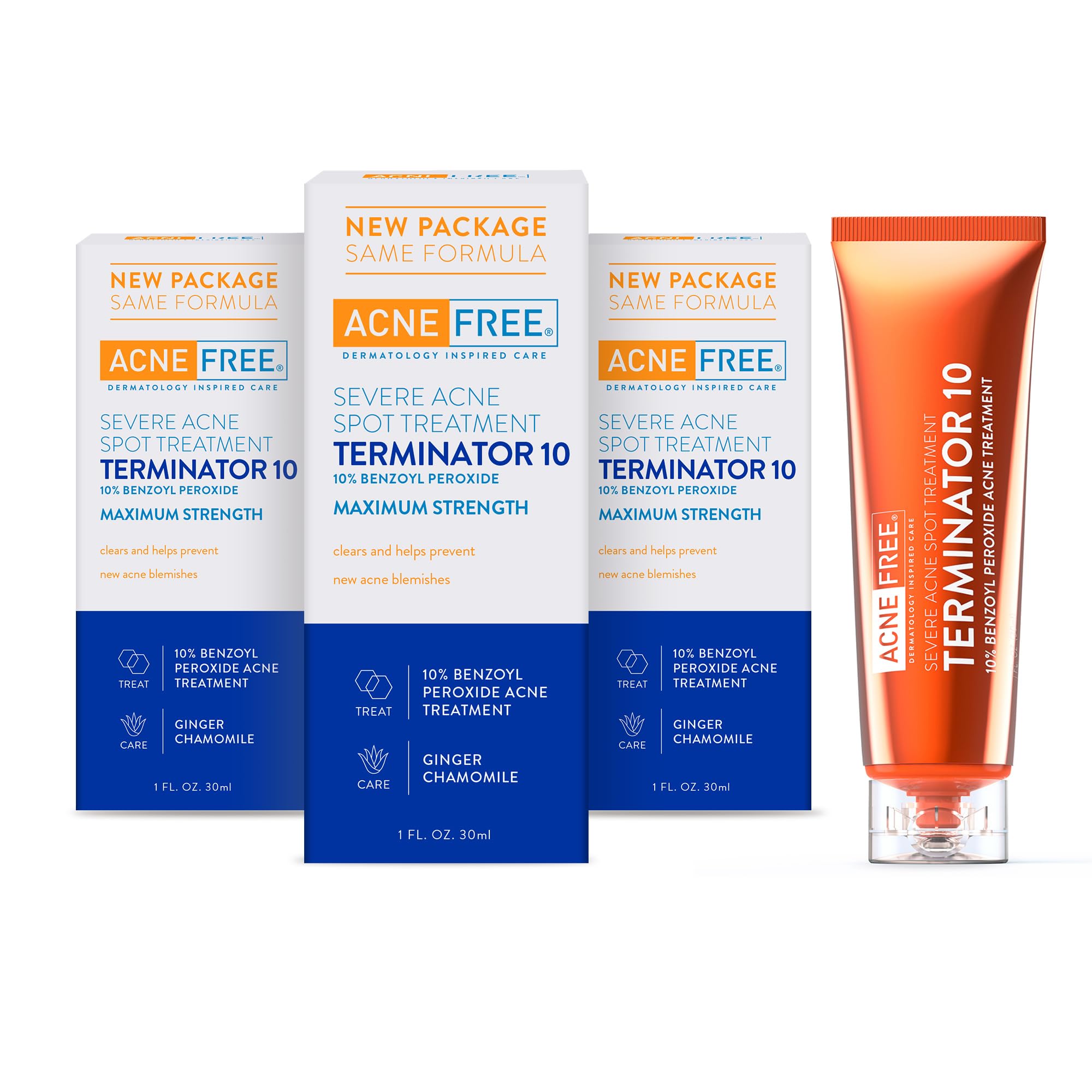 AcneFree Terminator 10 Acne Spot Treatment with Benzoyl Peroxide 10% Maximum Strength Acne Cream Treatment, 1 Ounce - Pack Of 1