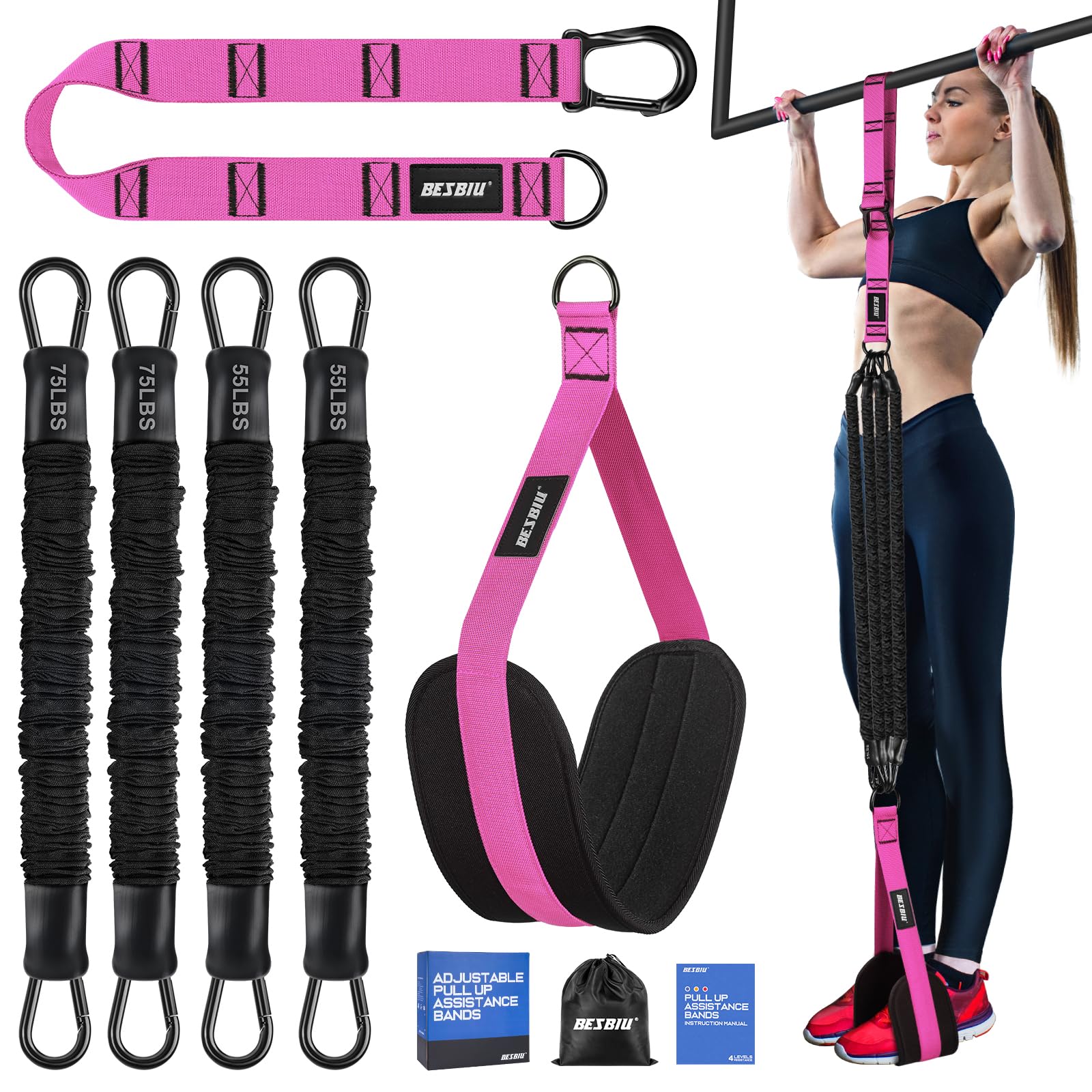 Pull Up Assistance Bands 260lbs, Heavy Pull Up Bands Resistance Bands for Pull Ups Working Out with Feet Rest, Pull Up Bar Bands Assistance Bands Strength Training Workout Equipment, Height Adjustable