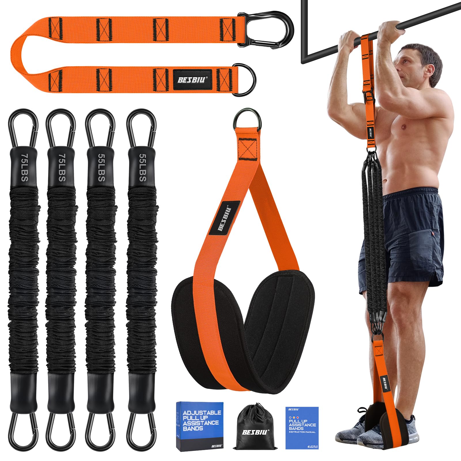 Pull Up Assistance Bands 260lbs, Heavy Pull Up Bands Resistance Bands for Pull Ups Working Out with Feet Rest, Pull Up Bar Bands Assistance Bands Strength Training Workout Equipment, Height Adjustable