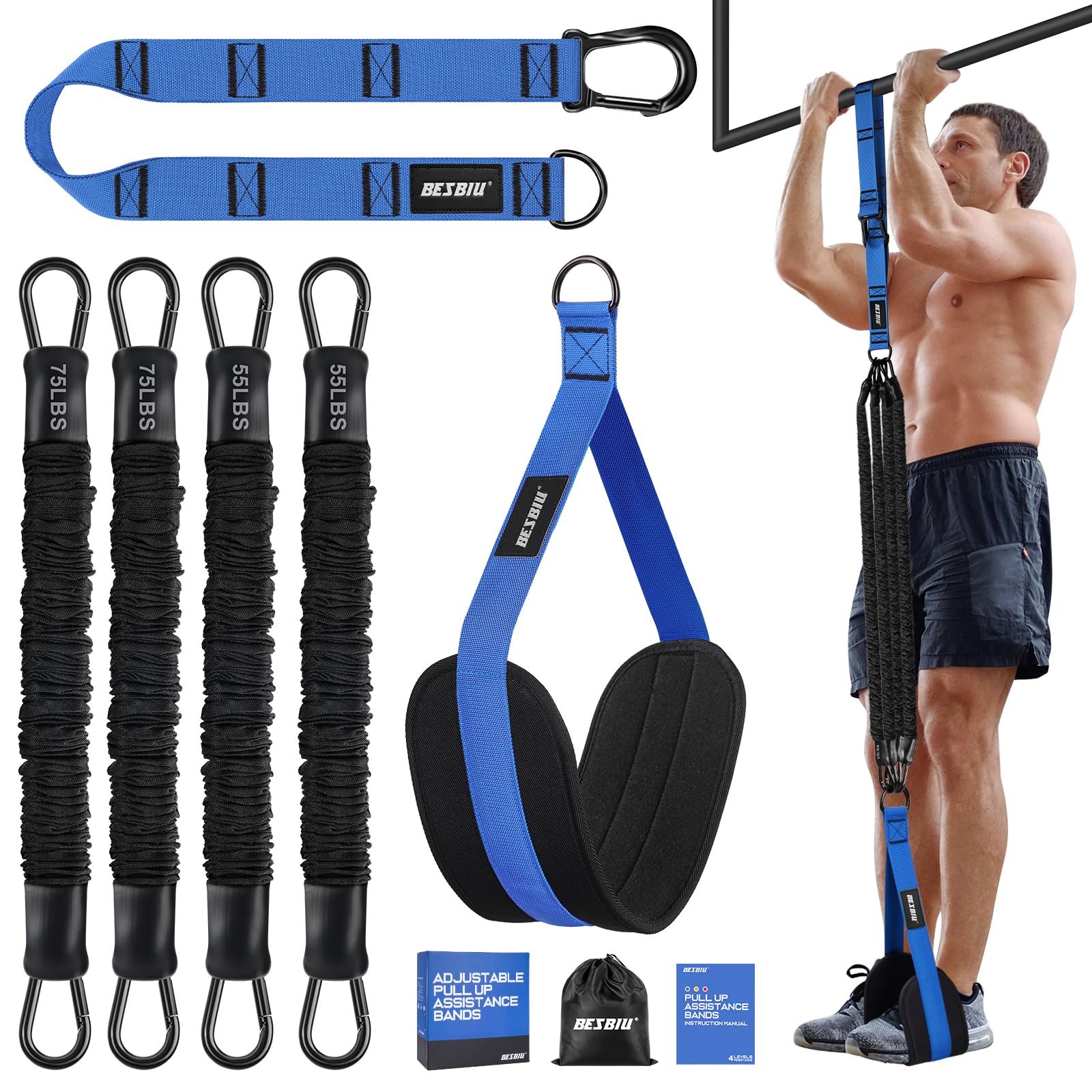 Pull Up Assistance Bands 260lbs, Heavy Pull Up Bands Resistance Bands for Pull Ups Working Out with Feet Rest, Pull Up Bar Bands Assistance Bands Strength Training Workout Equipment, Height Adjustable