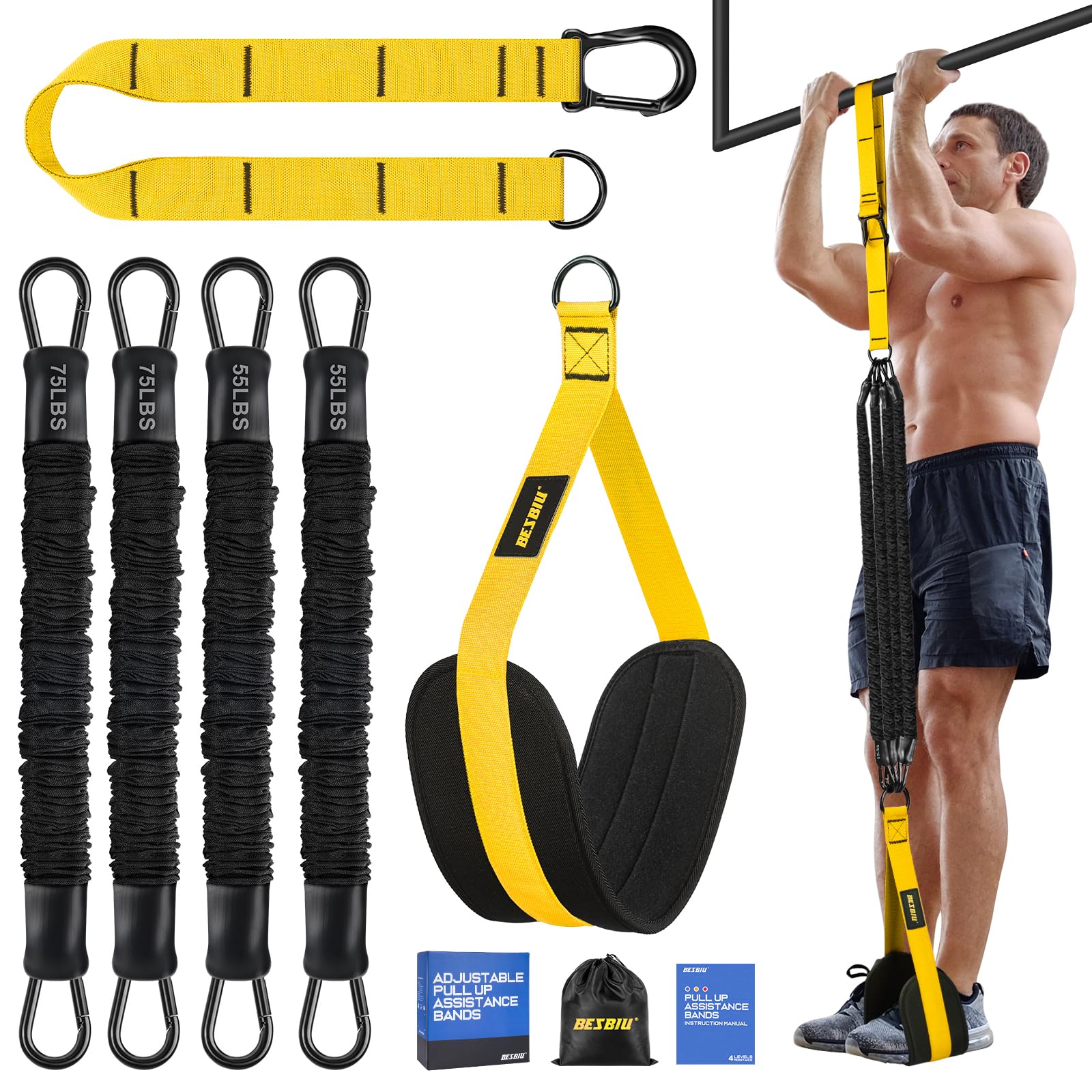 Pull Up Assistance Bands 260lbs, Heavy Pull Up Bands Resistance Bands for Pull Ups Working Out with Feet Rest, Pull Up Bar Bands Assistance Bands Strength Training Workout Equipment, Height Adjustable